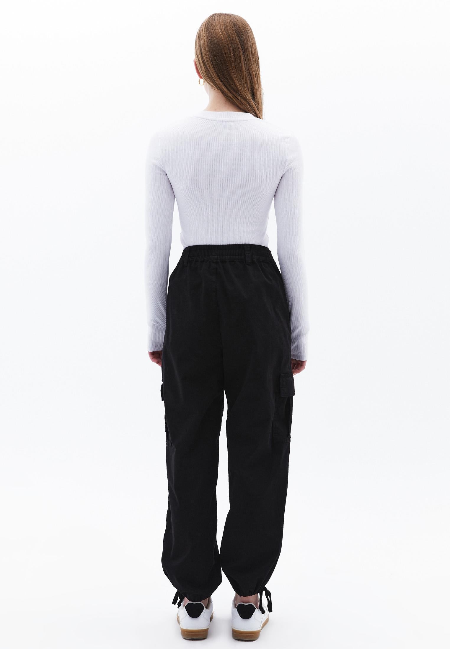 Jogger Hem High Waist Pants - BLACK
