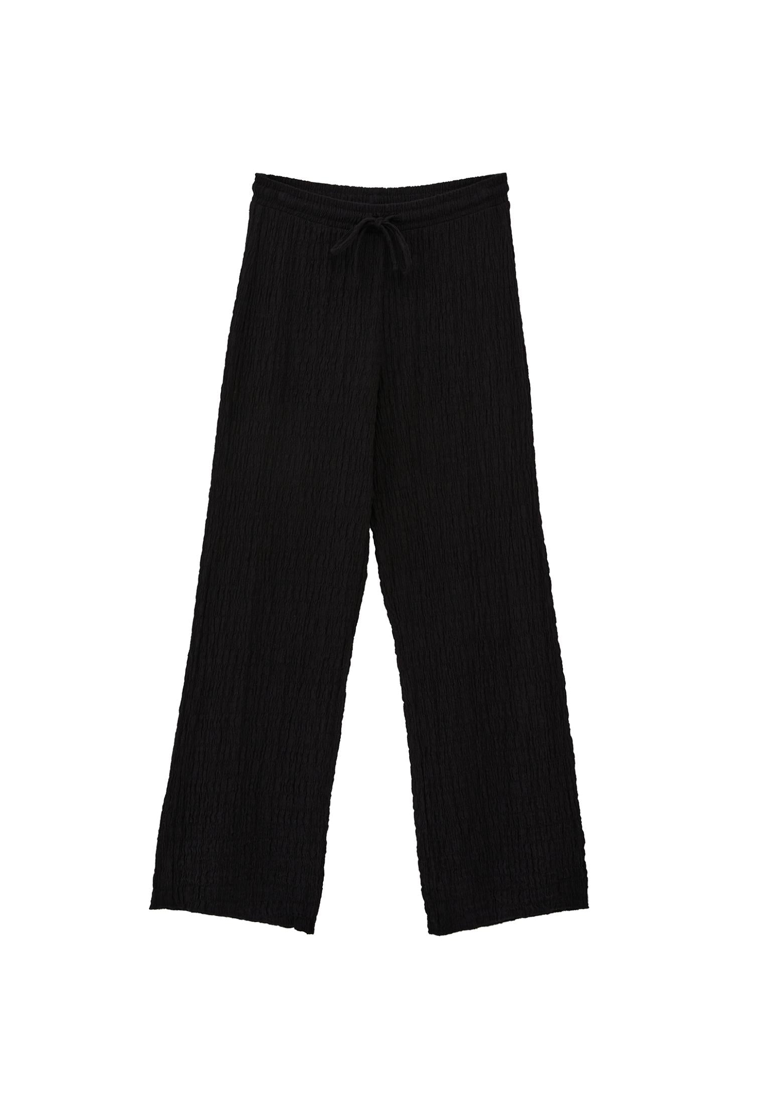 Wide Leg Cotton Pants - BLACK
