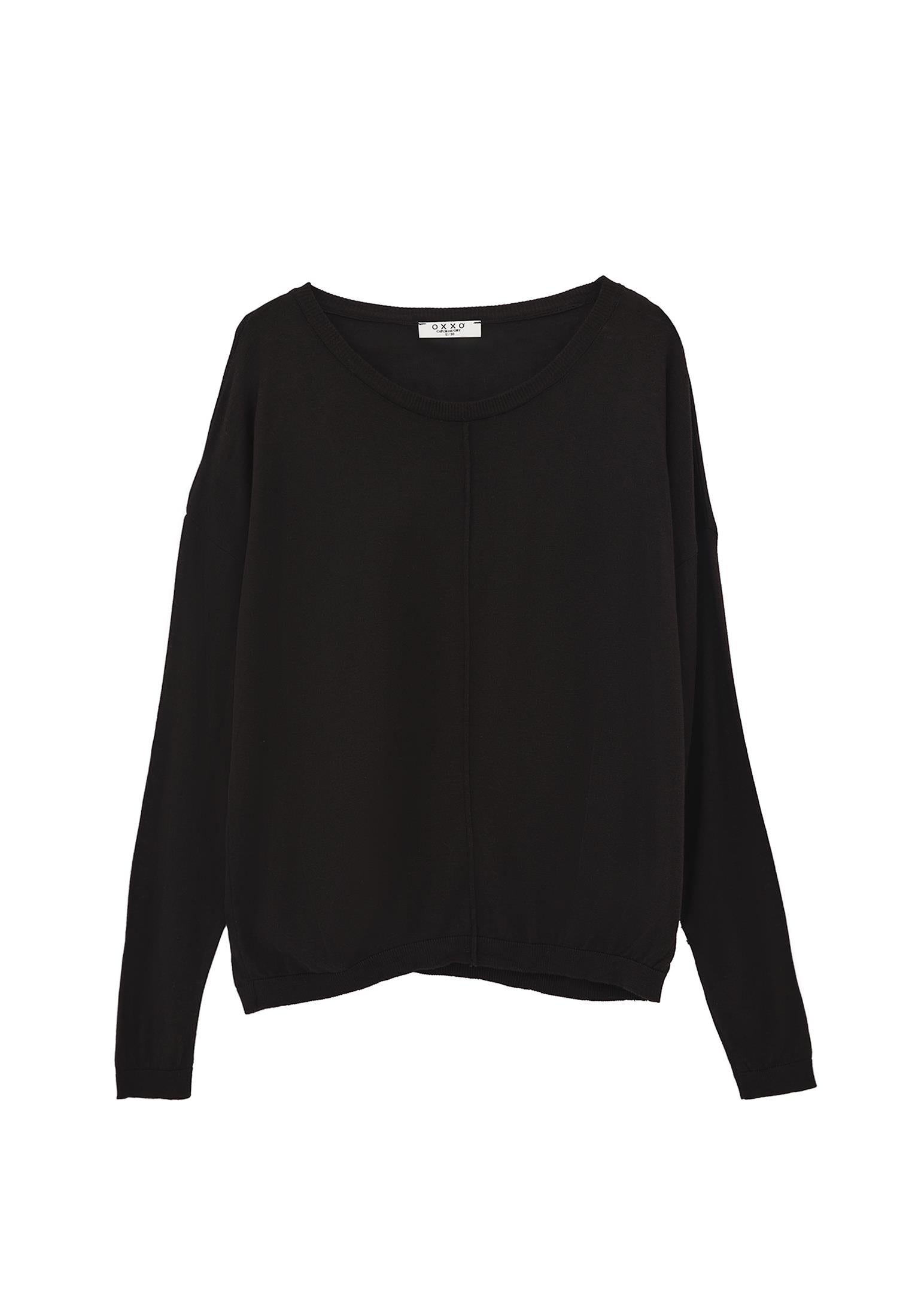 Knitted Boat Neck Sweater - BLACK