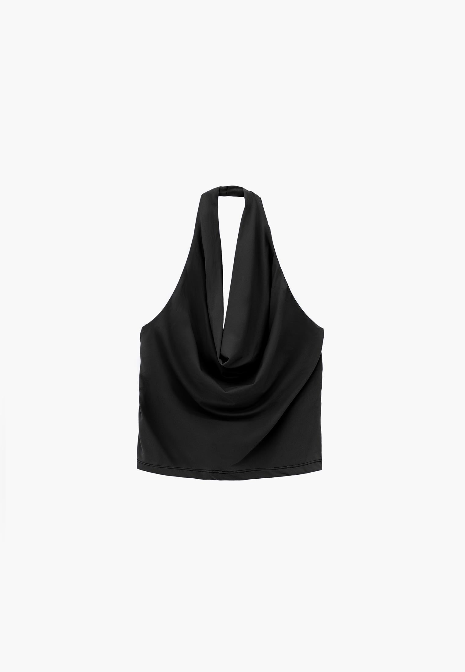 Cowl Neck Bodycon Sleeveless Blouse - BLACK