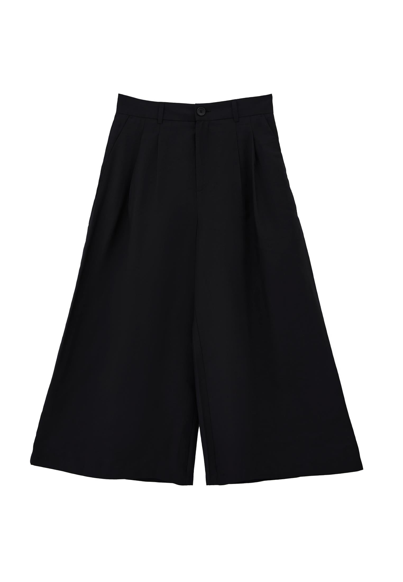 Cropped Culotte Trousers - BLACK