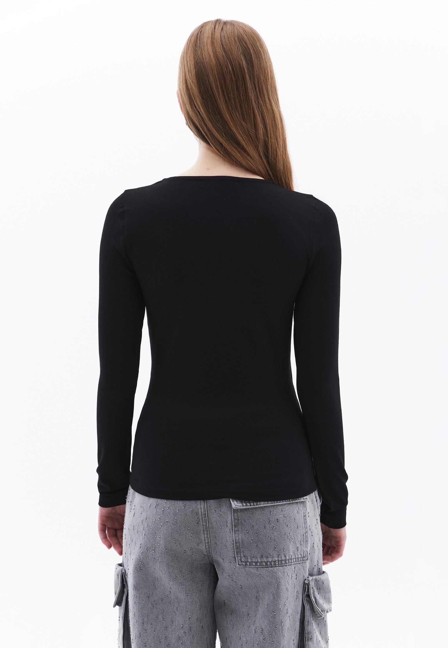 V Neck Long Sleeve T-Shirt - BLACK