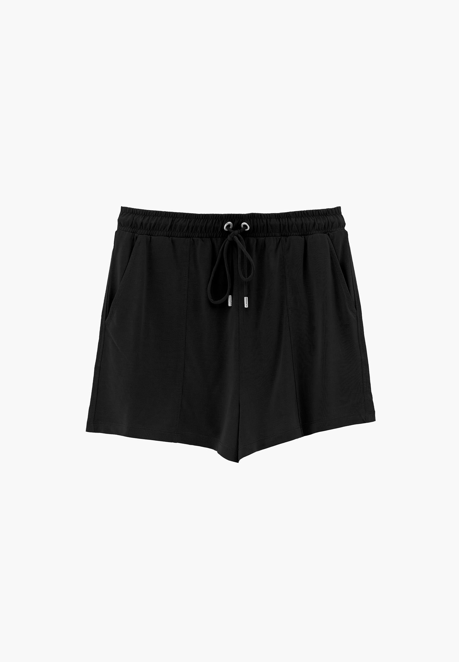 High Waist Elastic Waistband Shorts - BLACK