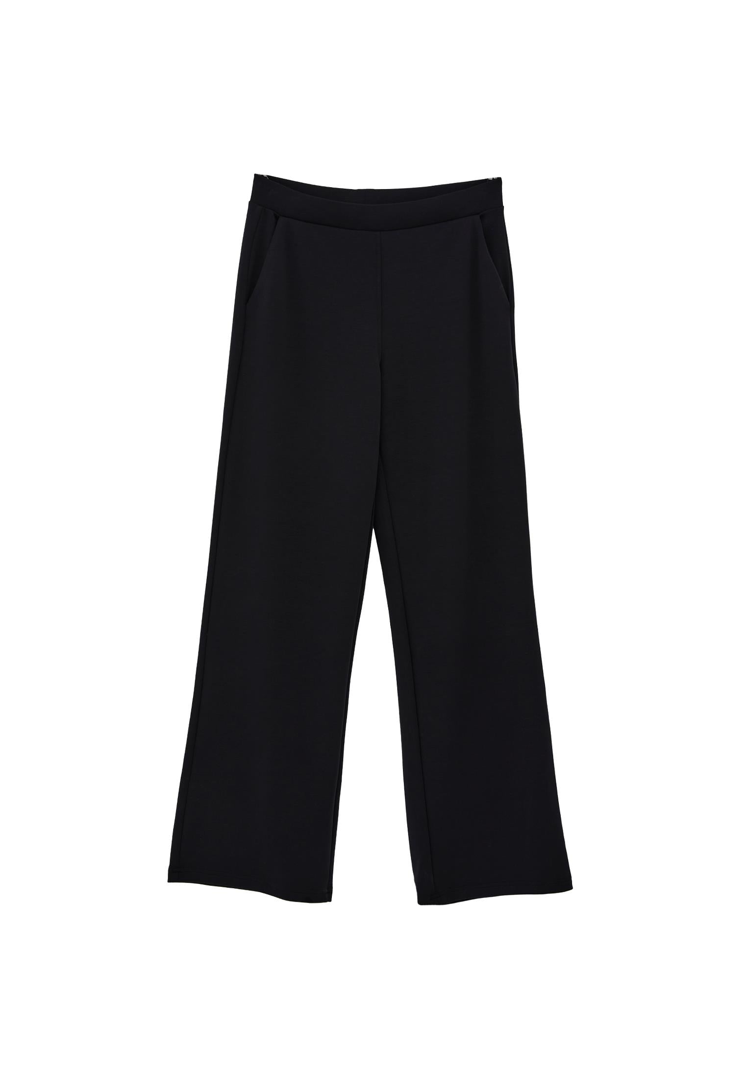 High Waist Straight Leg Elastic Waist Pants - BLACK