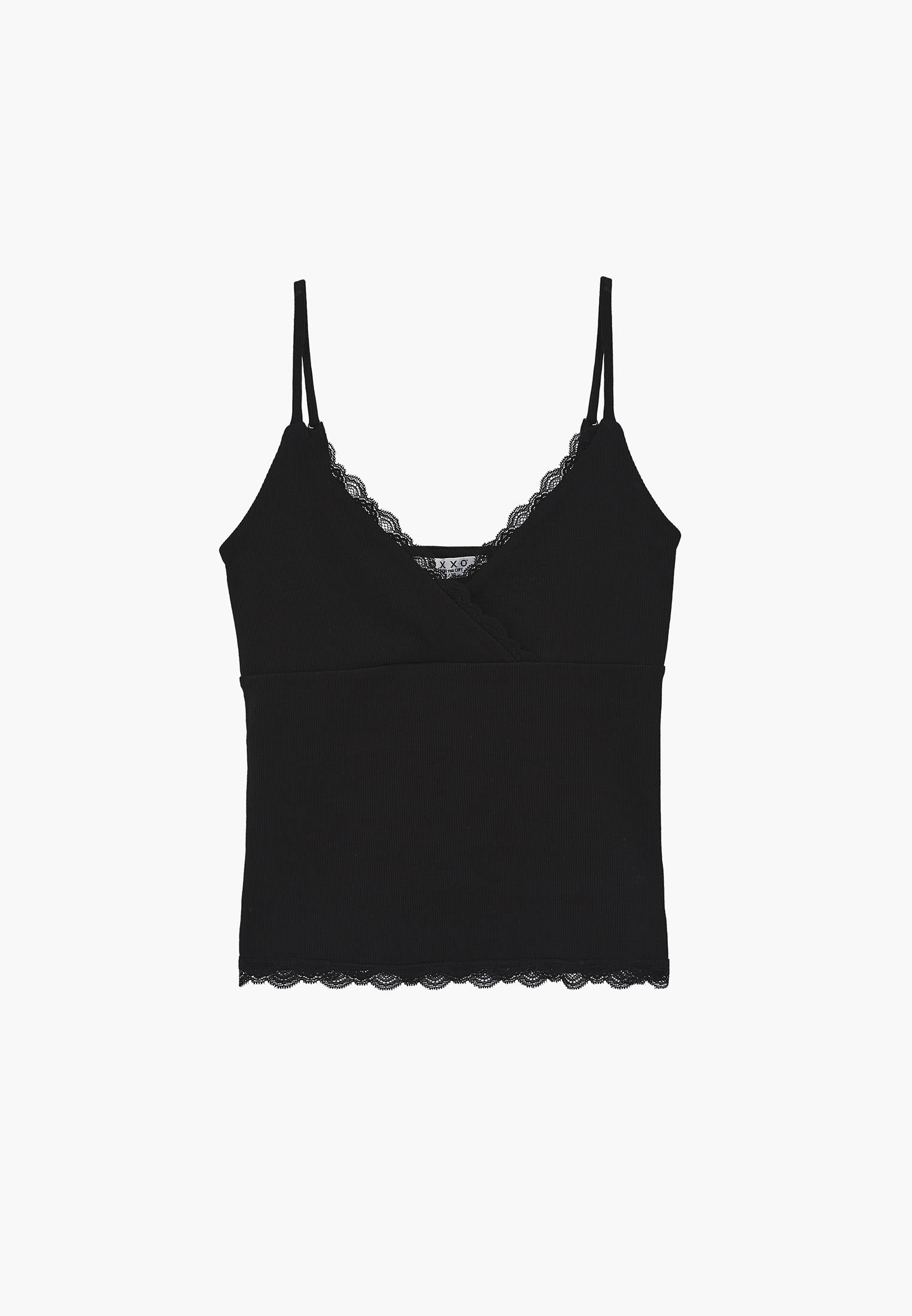 V Neck Women Tank Top - BLACK