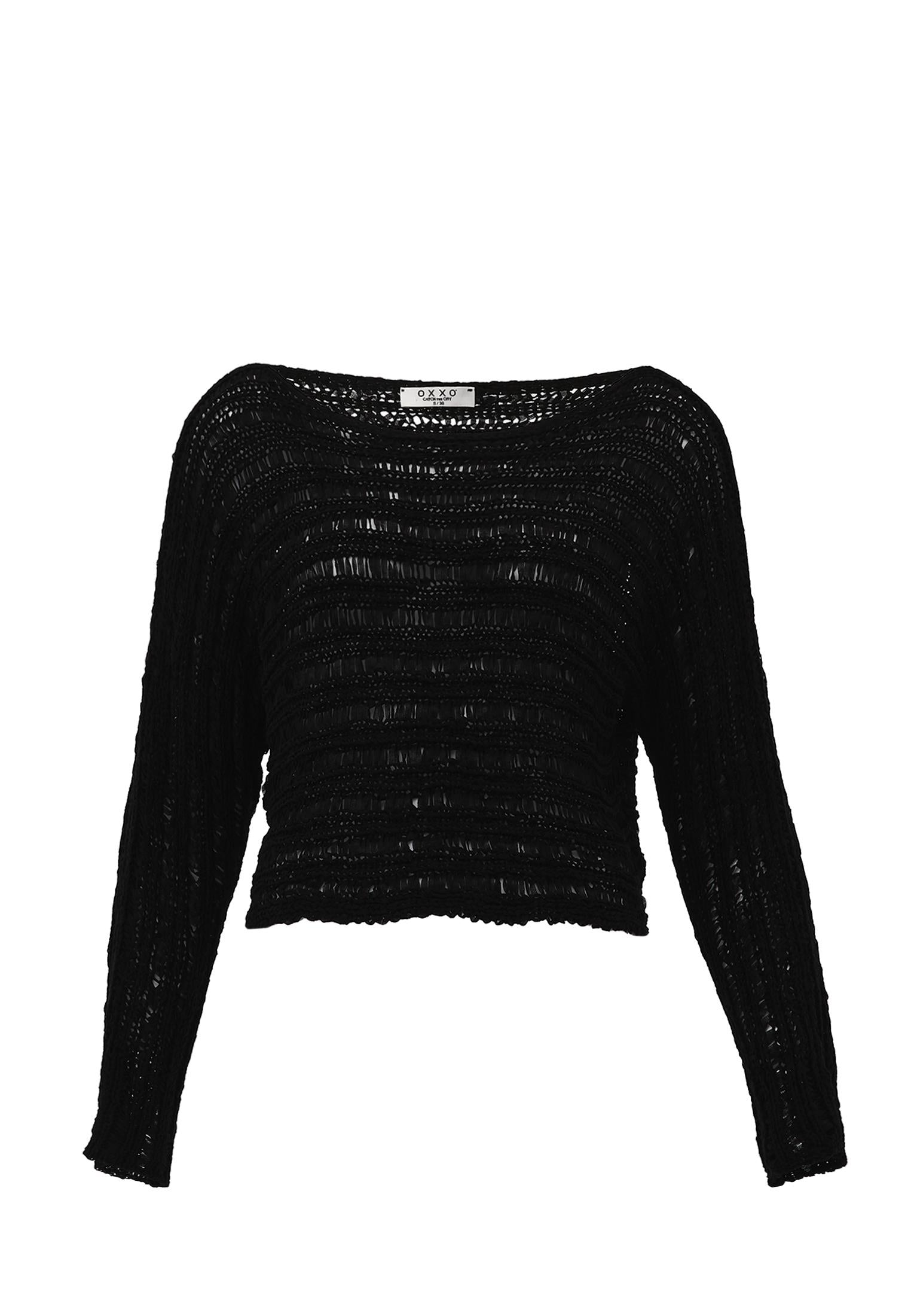 Ajour Standard Boat Neck Knit Sweater - BLACK