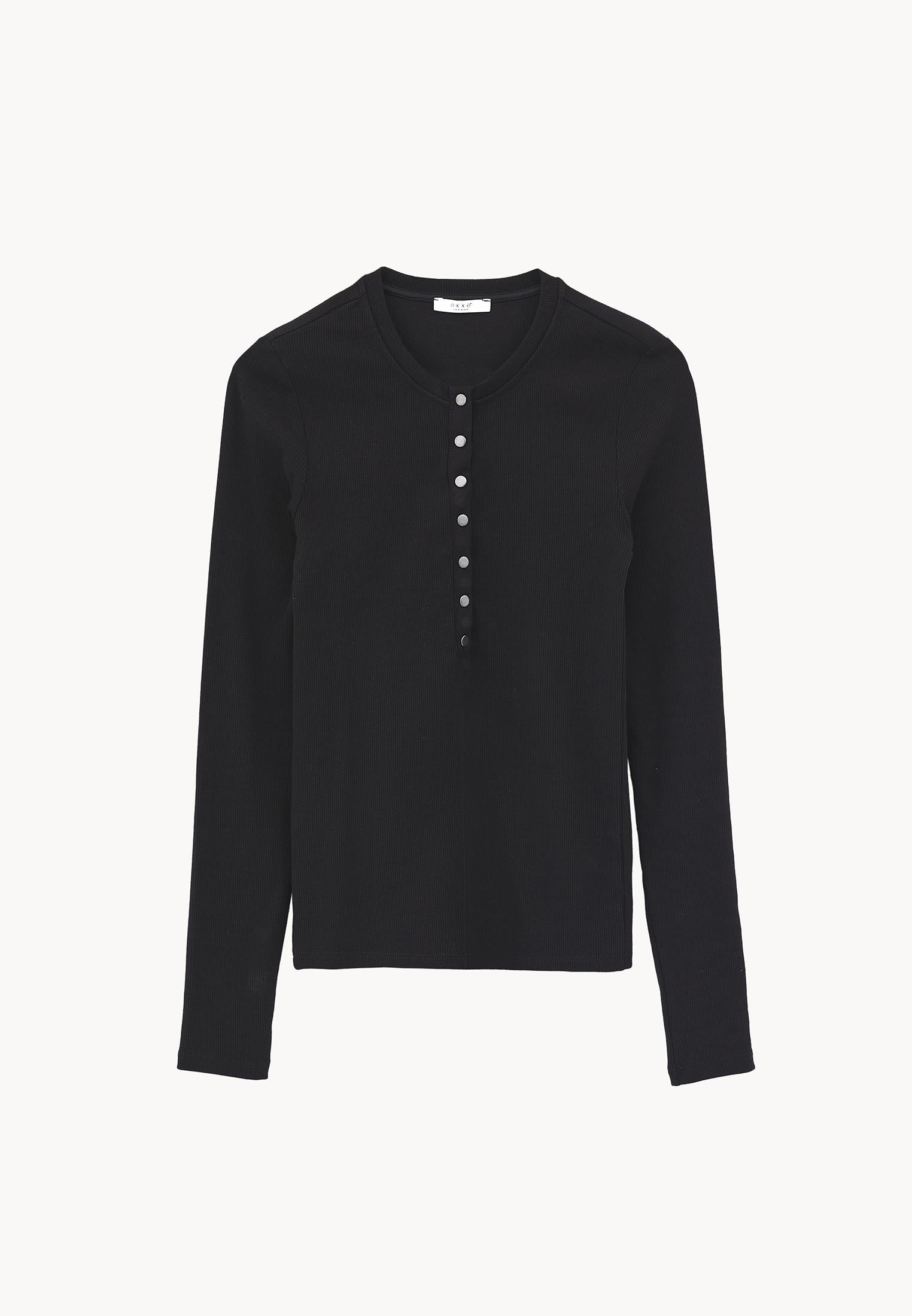Crew Neck Long Sleeve T-Shirt - BLACK