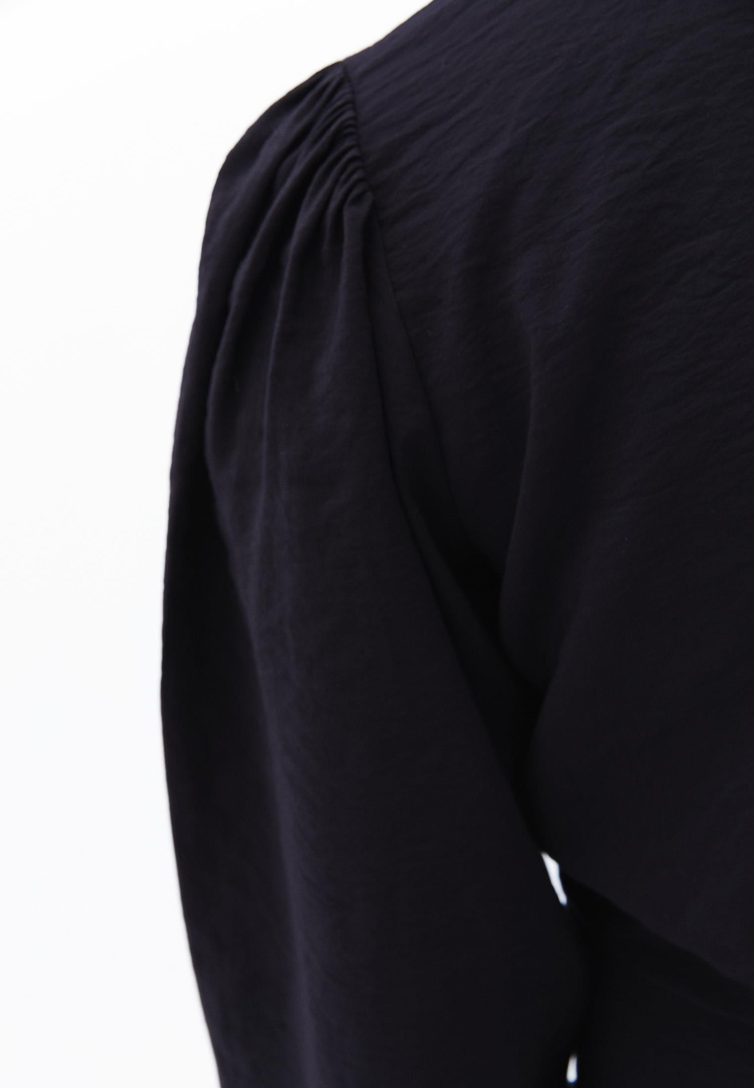 V Neck Cropped Blouse - BLACK