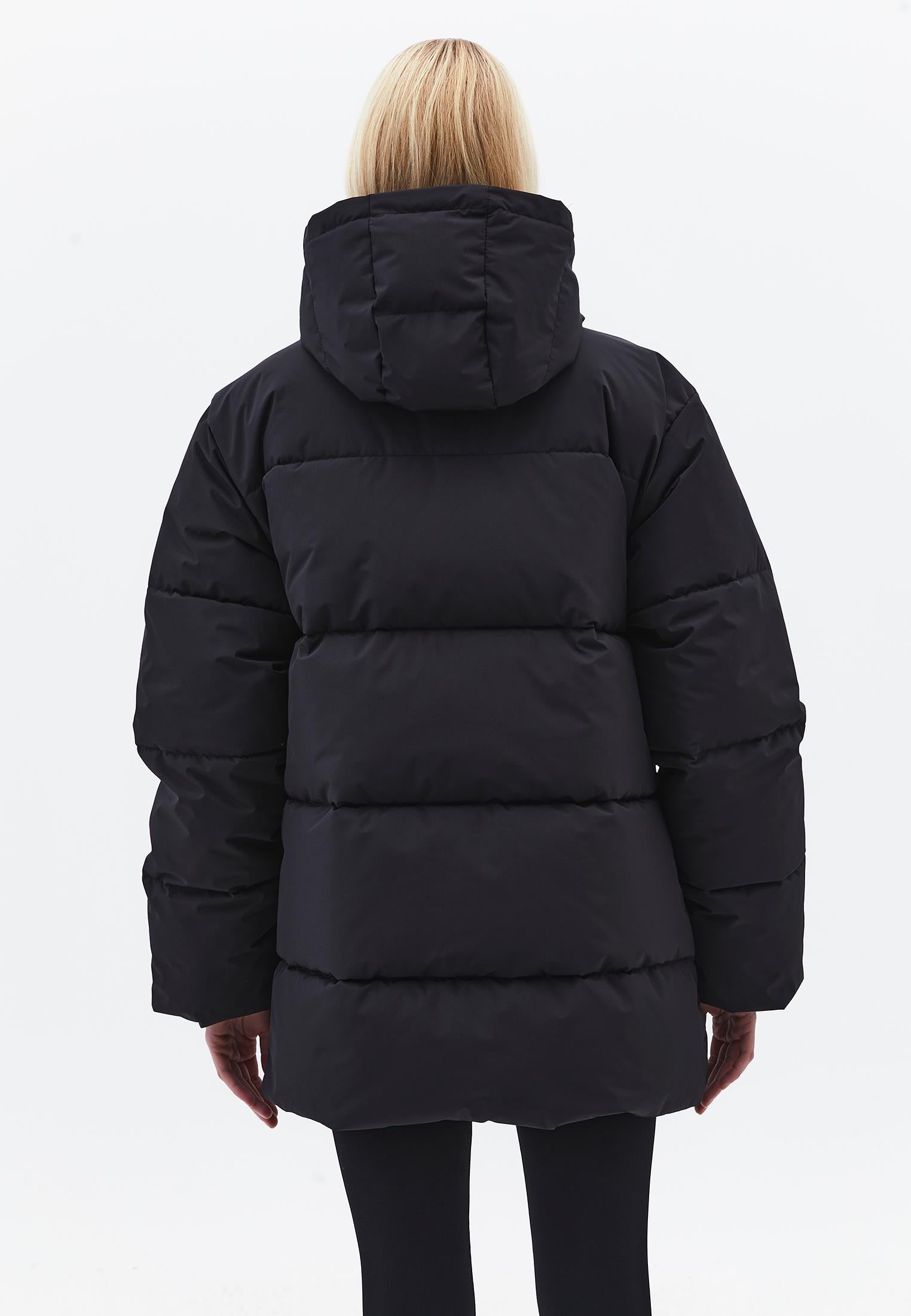 High Neck Midi Coat - BLACK
