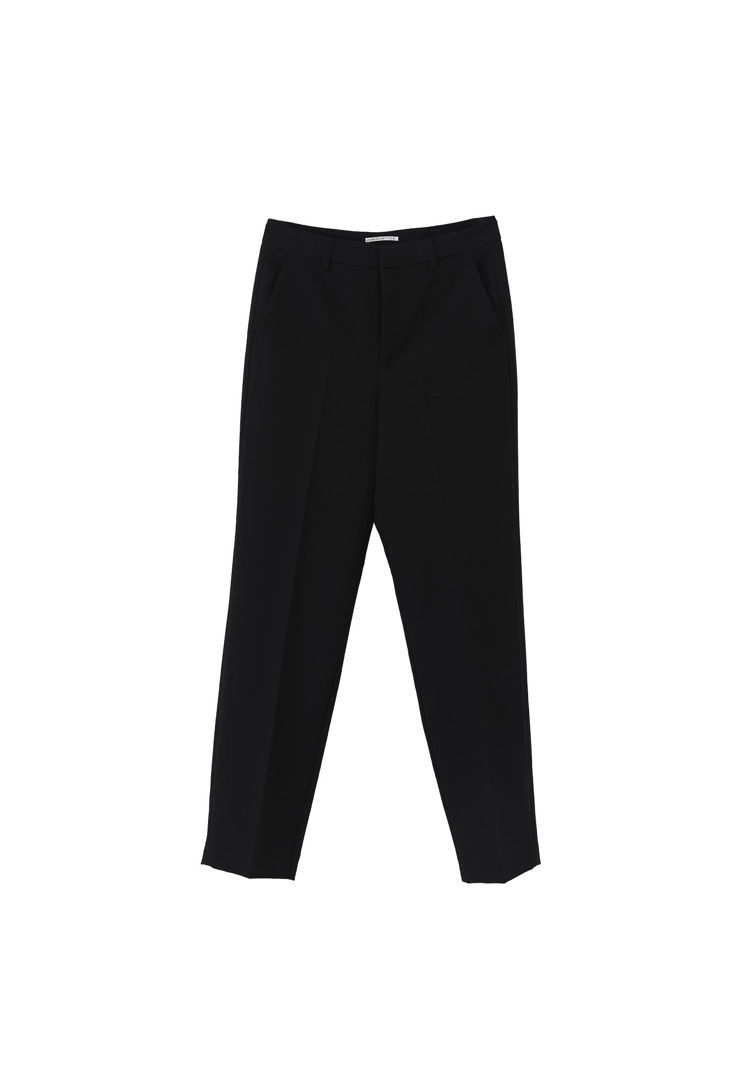 High Waist Long Slim Pants - BLACK