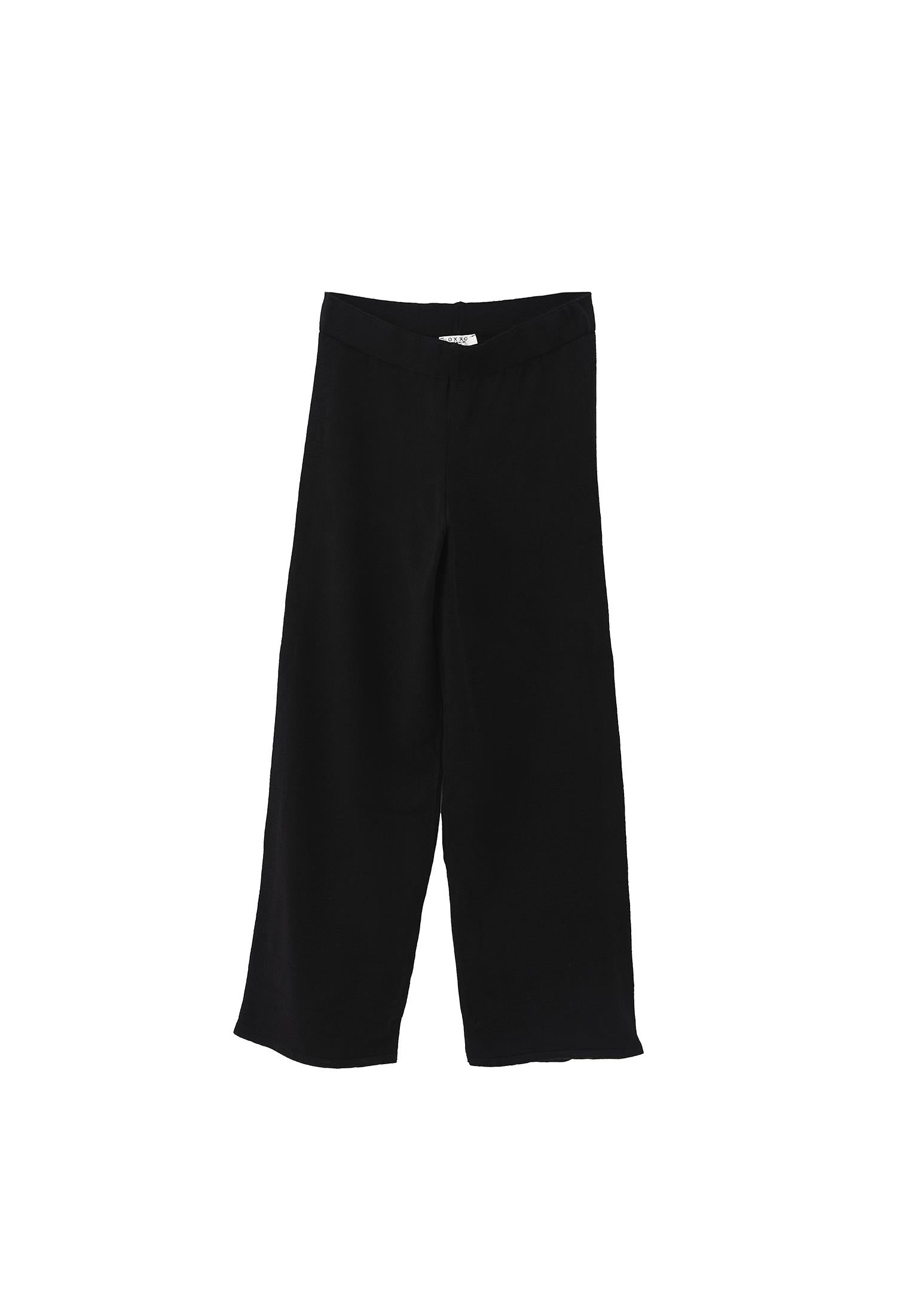 Relaxed Fit High Waist Wide Leg Pants - BLACK