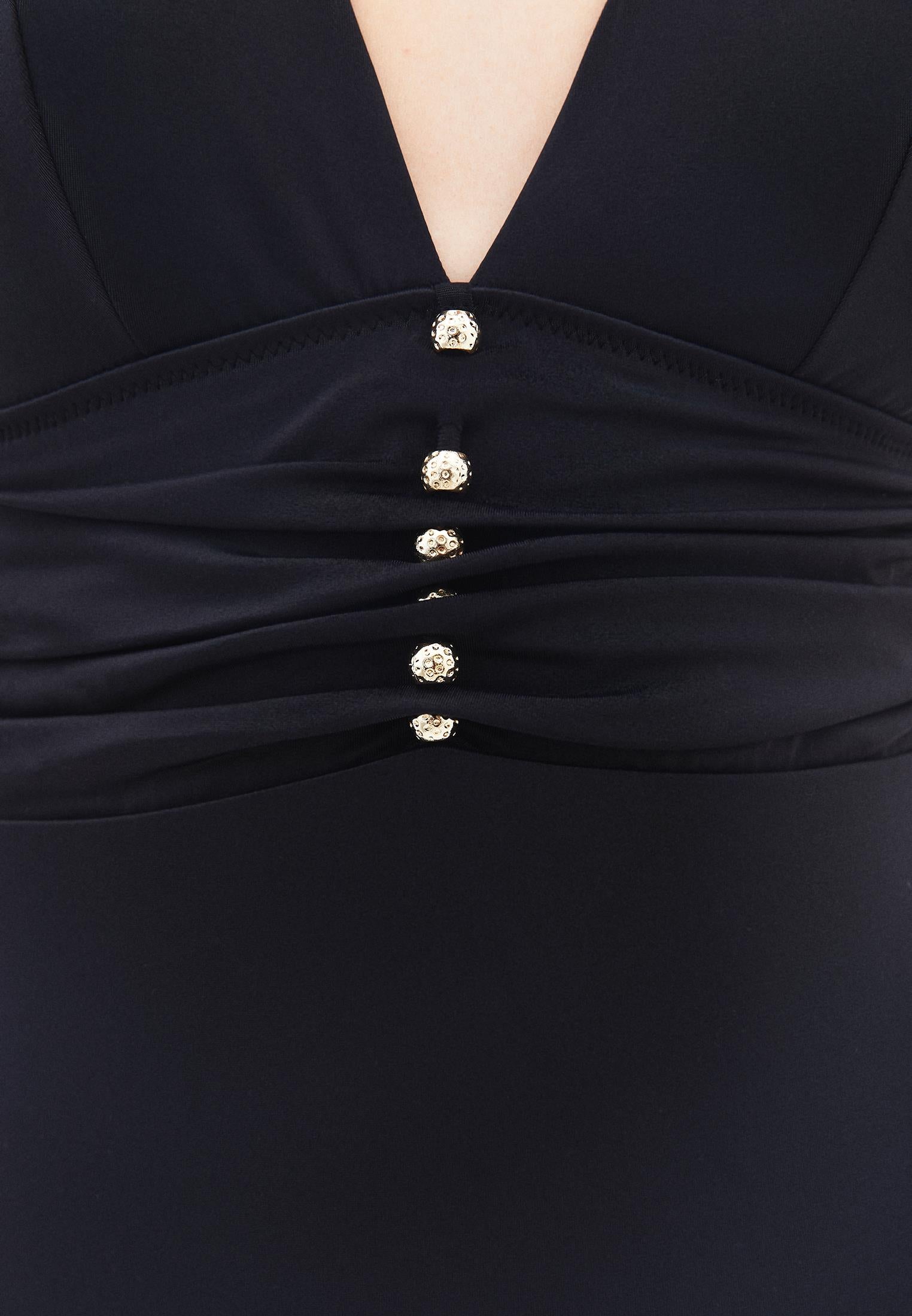 Strappy Deep V Neck Swimsuit - BLACK