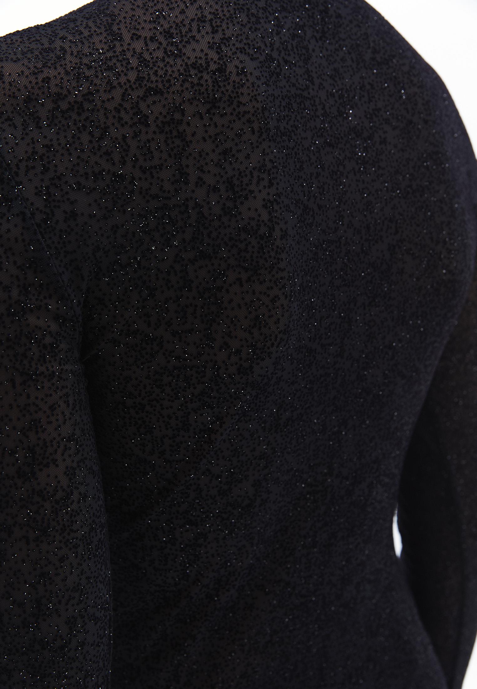Glitter Crew Neck Long Sleeve T-Shirt - BLACK