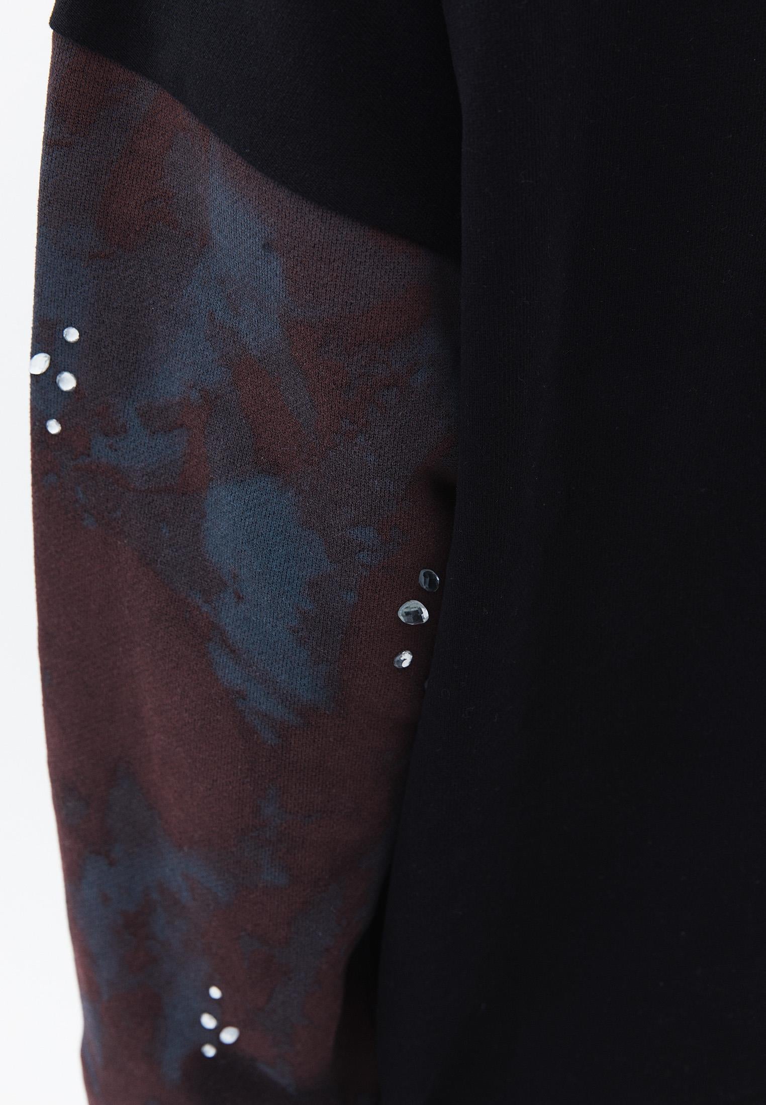 Beaded Printed Oversize Sweatshirt - BLACK