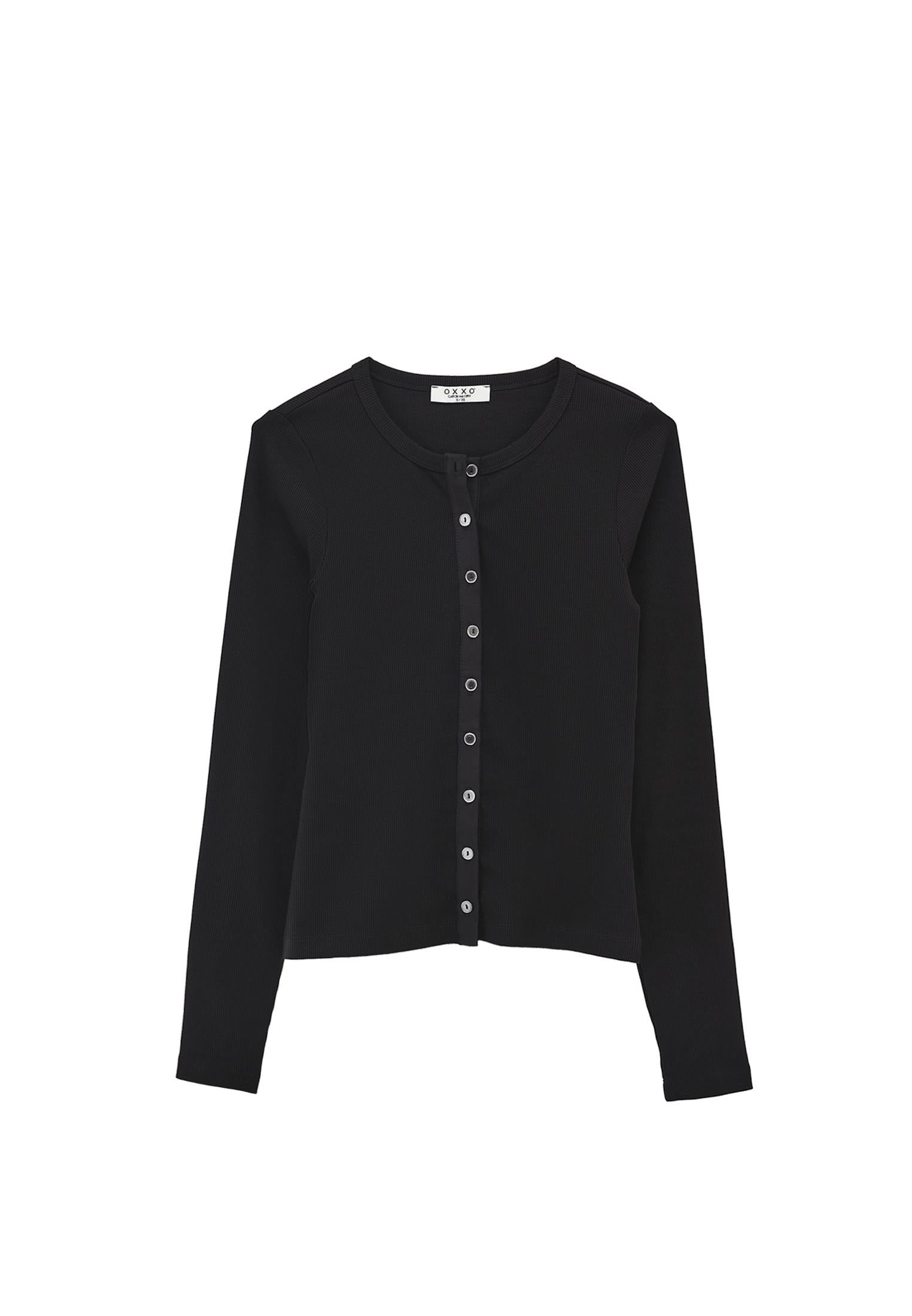 Crew Neck Long Sleeve T-Shirt - BLACK