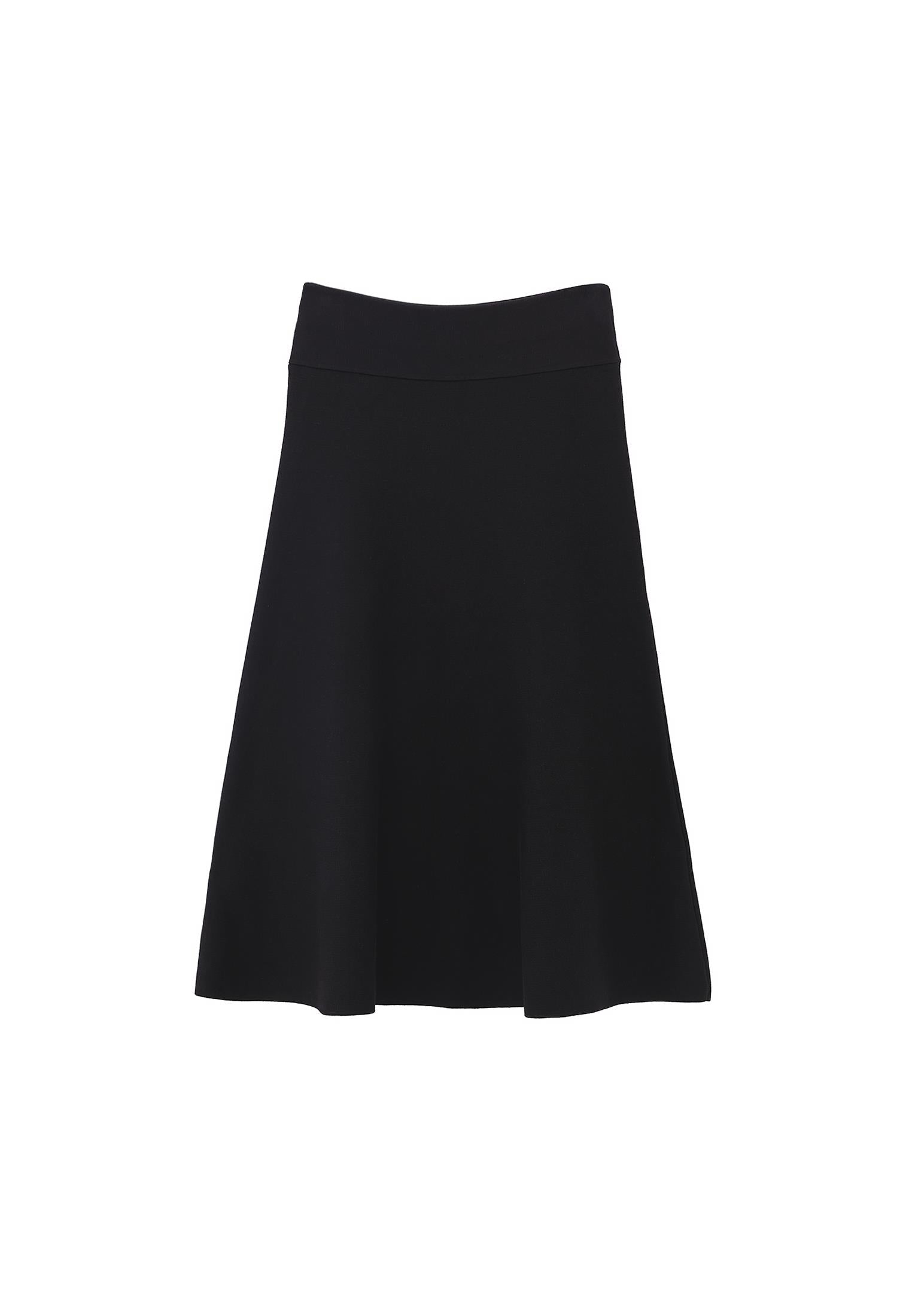 Long A-Line Skirt With Flounce Detail - BLACK