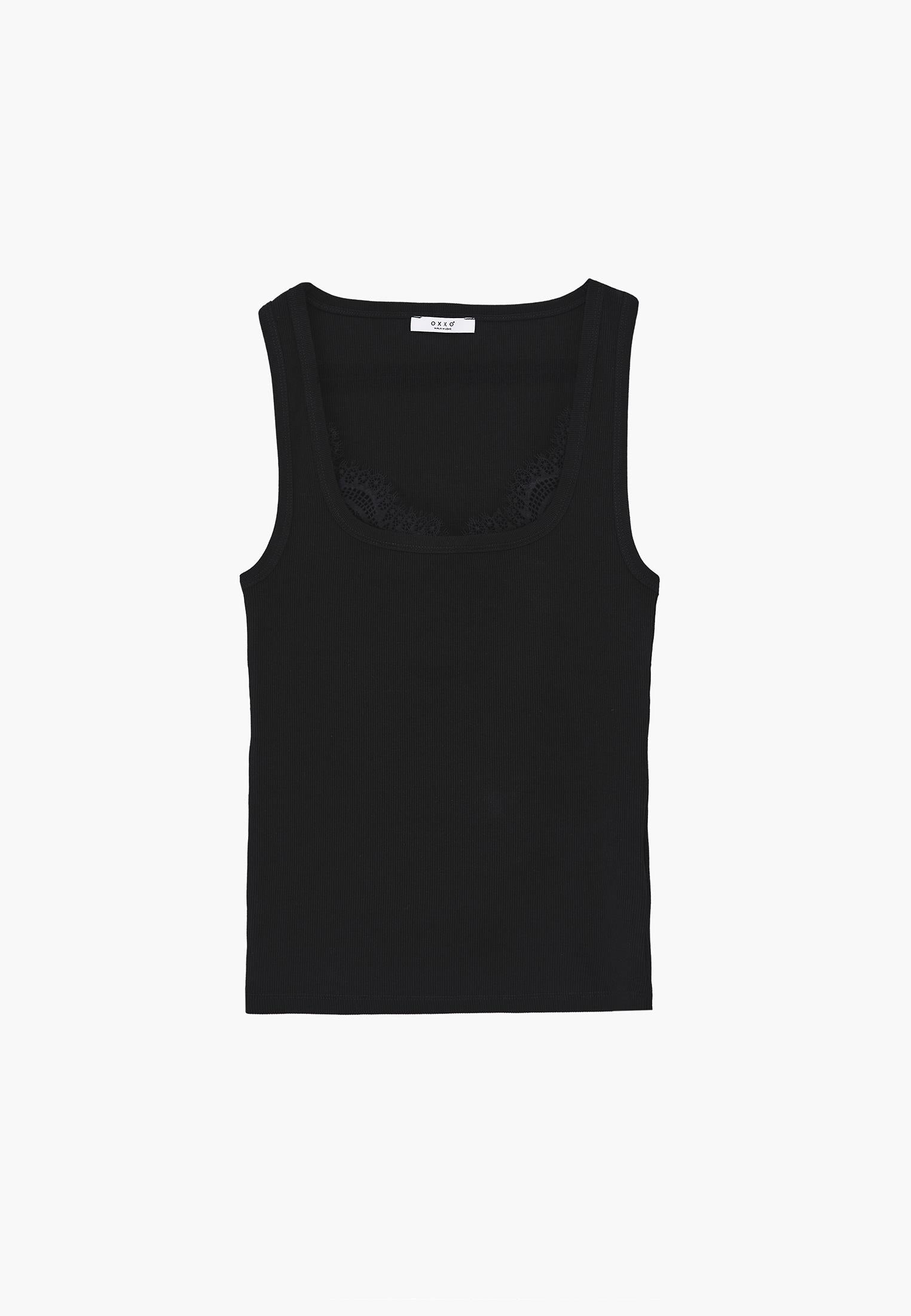 Square Neck Sleeveless Women's Tank Top - BLACK