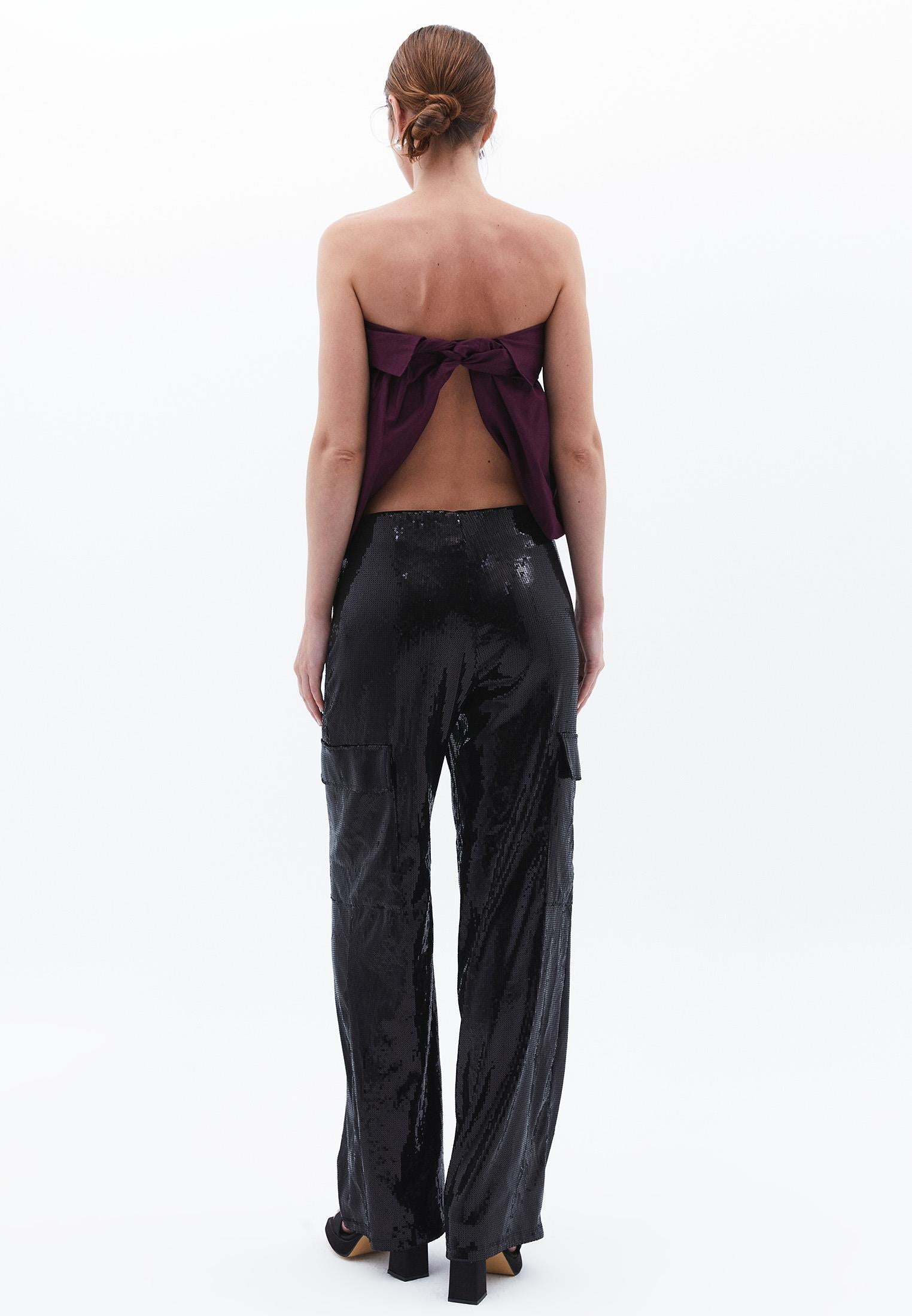 High Waist Cargo Wide Leg Pants - BLACK