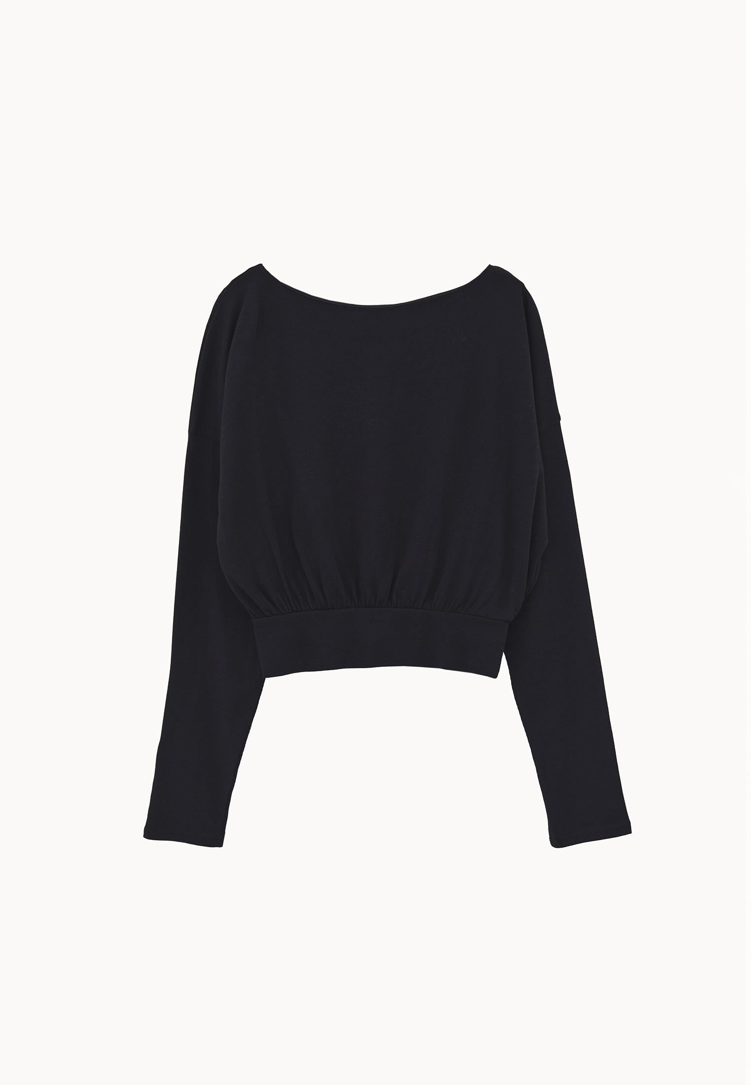 Boat Neck Long Sleeve Sweater - BLACK