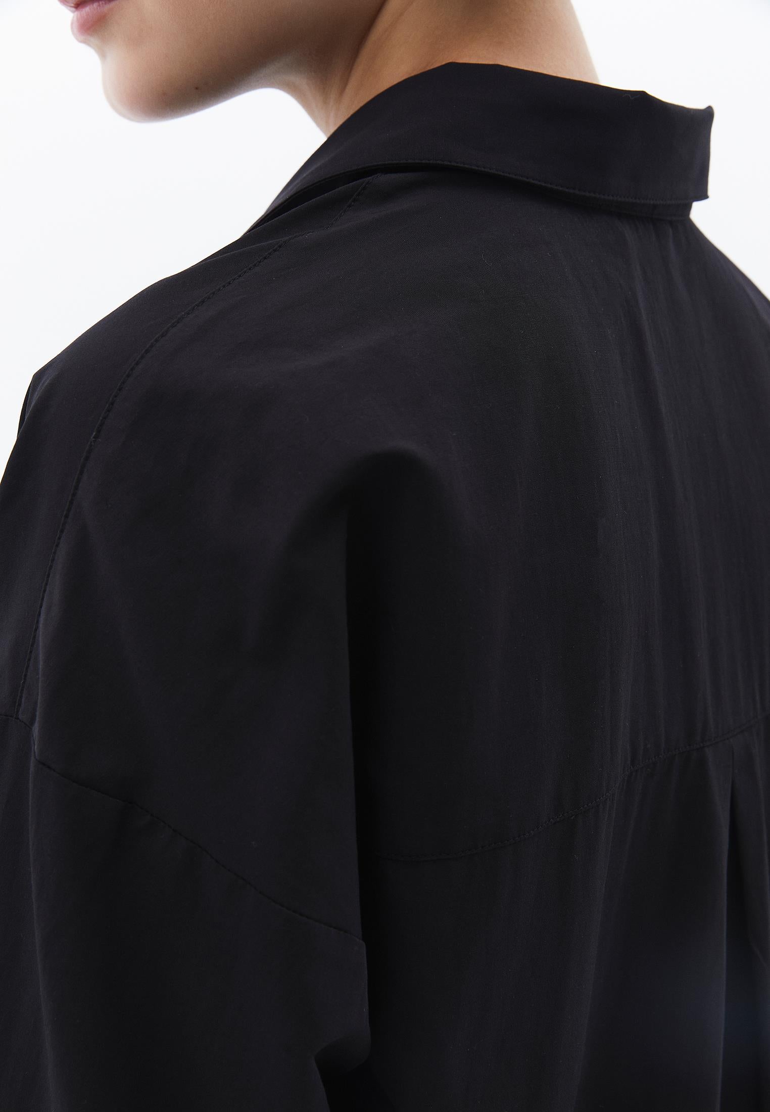 Shirt Collar Loose Woven Shirt - BLACK