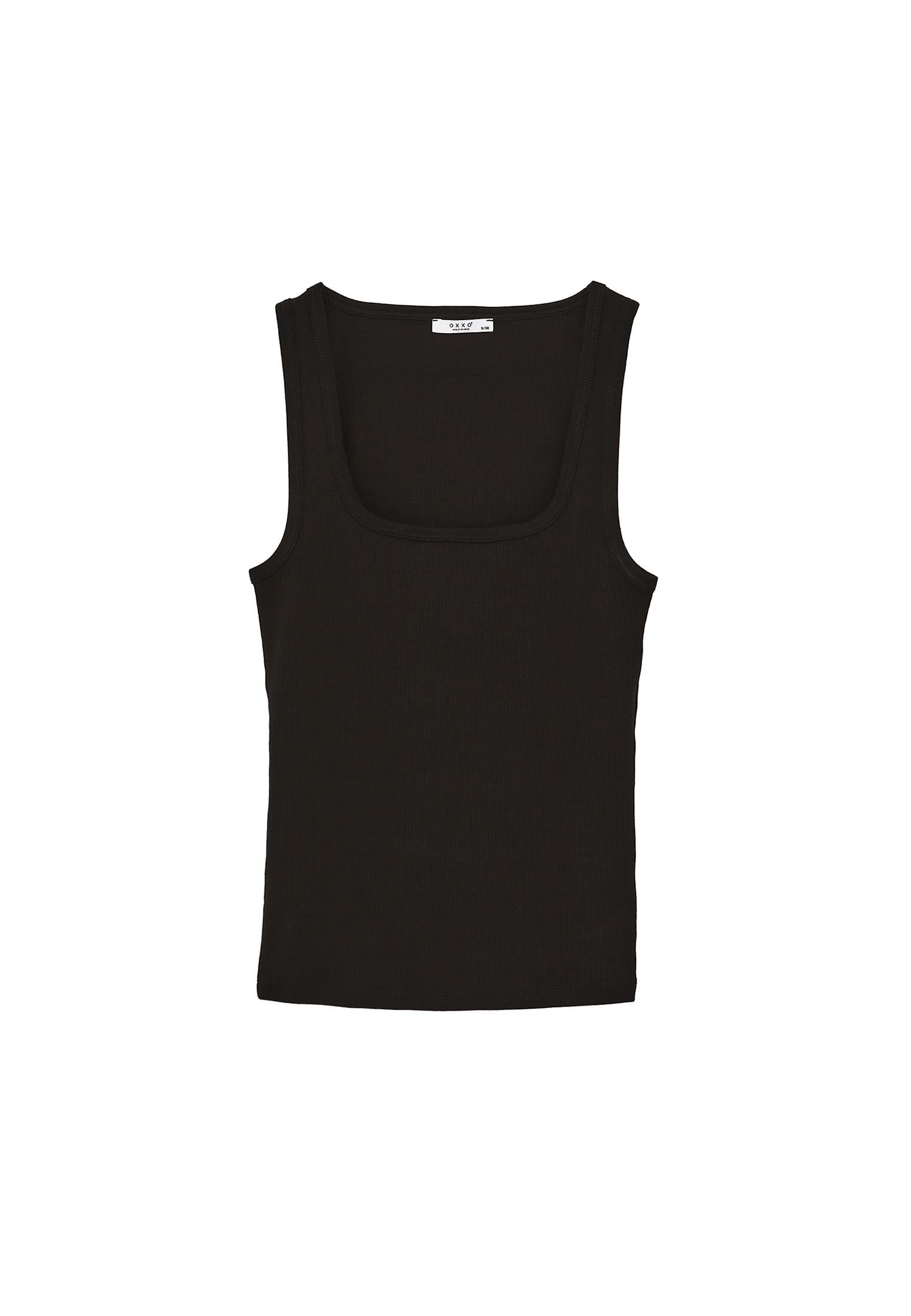 Square Neck Bodycon Tank Top - BLACK