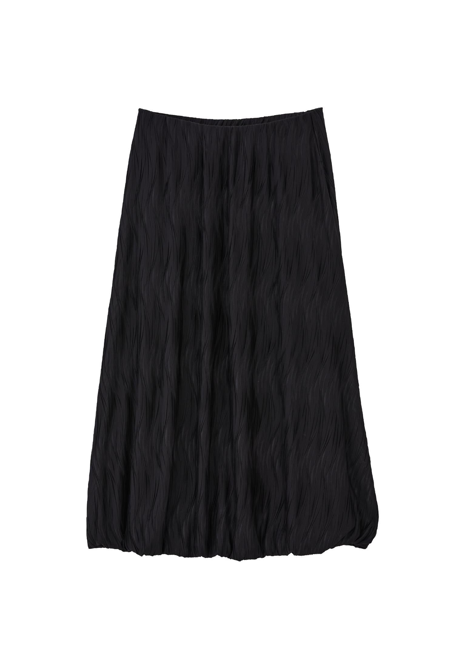 Balloon Form High Waist Long Skirt - BLACK