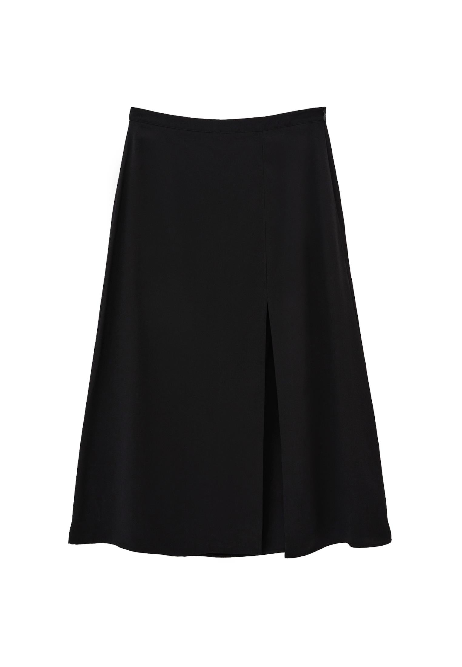 Midi Flared Skirt With Slit - BLACK