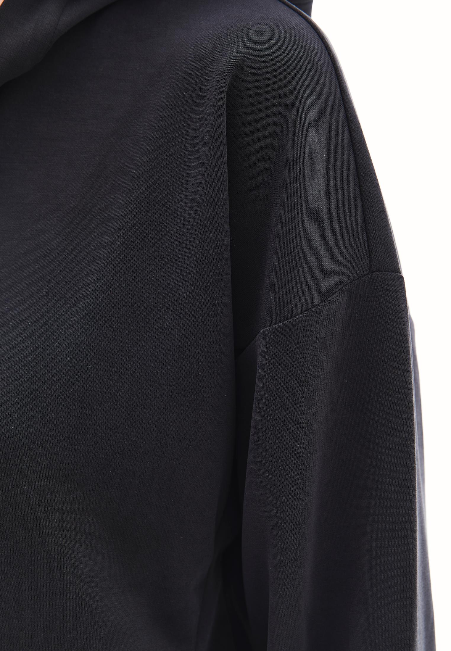 Hoodie With Pockets And Zipper Detail Sweatshirt - BLACK