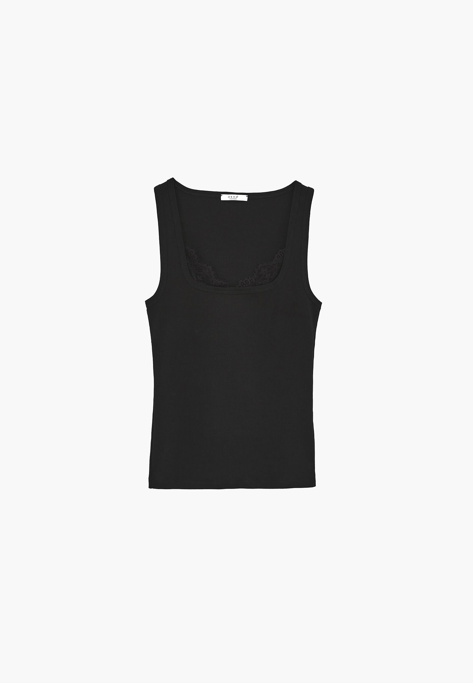 Sleeveless Bodycon Tank Top with Square Neckline - BLACK
