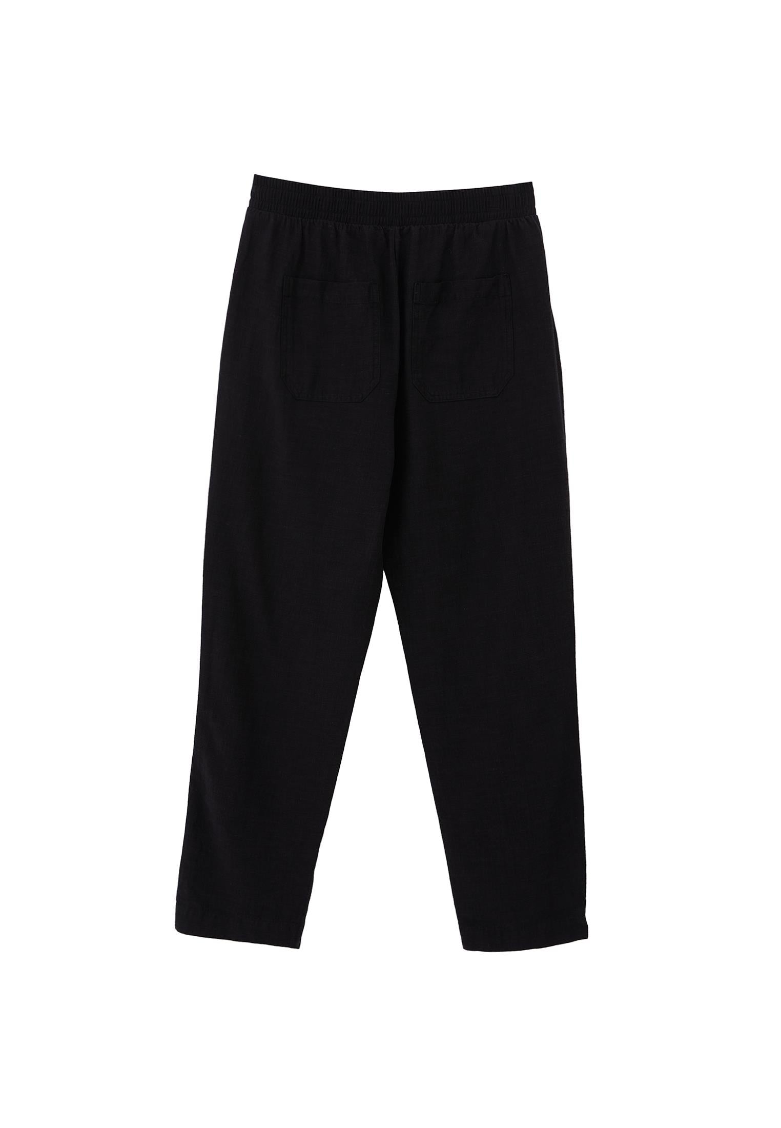 Woven Linen Carrot Pants - BLACK