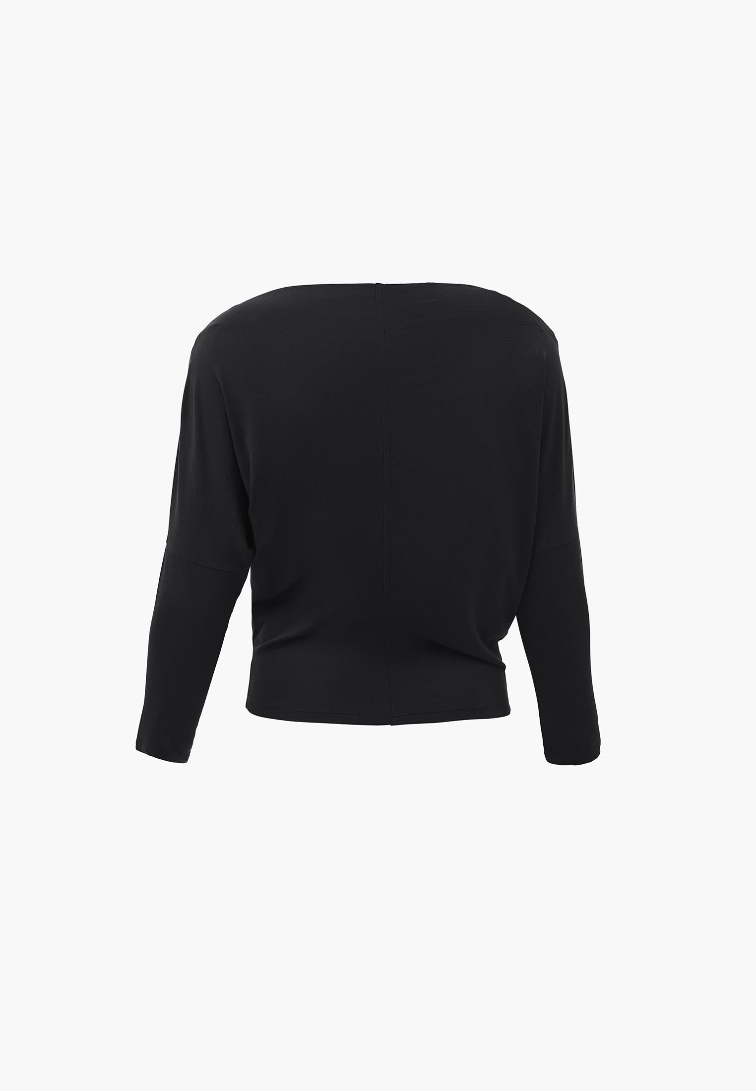 Asymmetric Neck Batwing Sleeve T-Shirt - BLACK