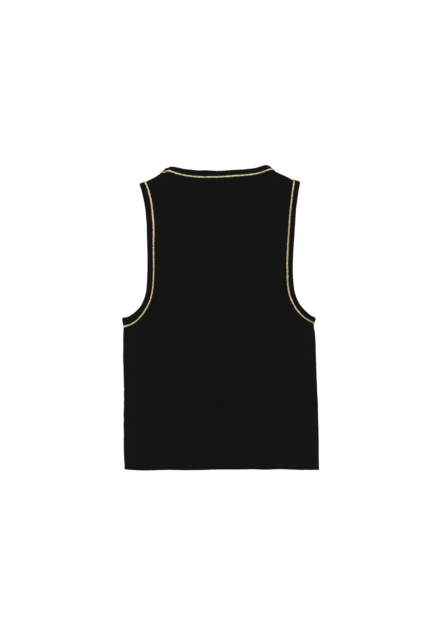 Glittery Crew Neck Sleeveless Tank Top - BLACK