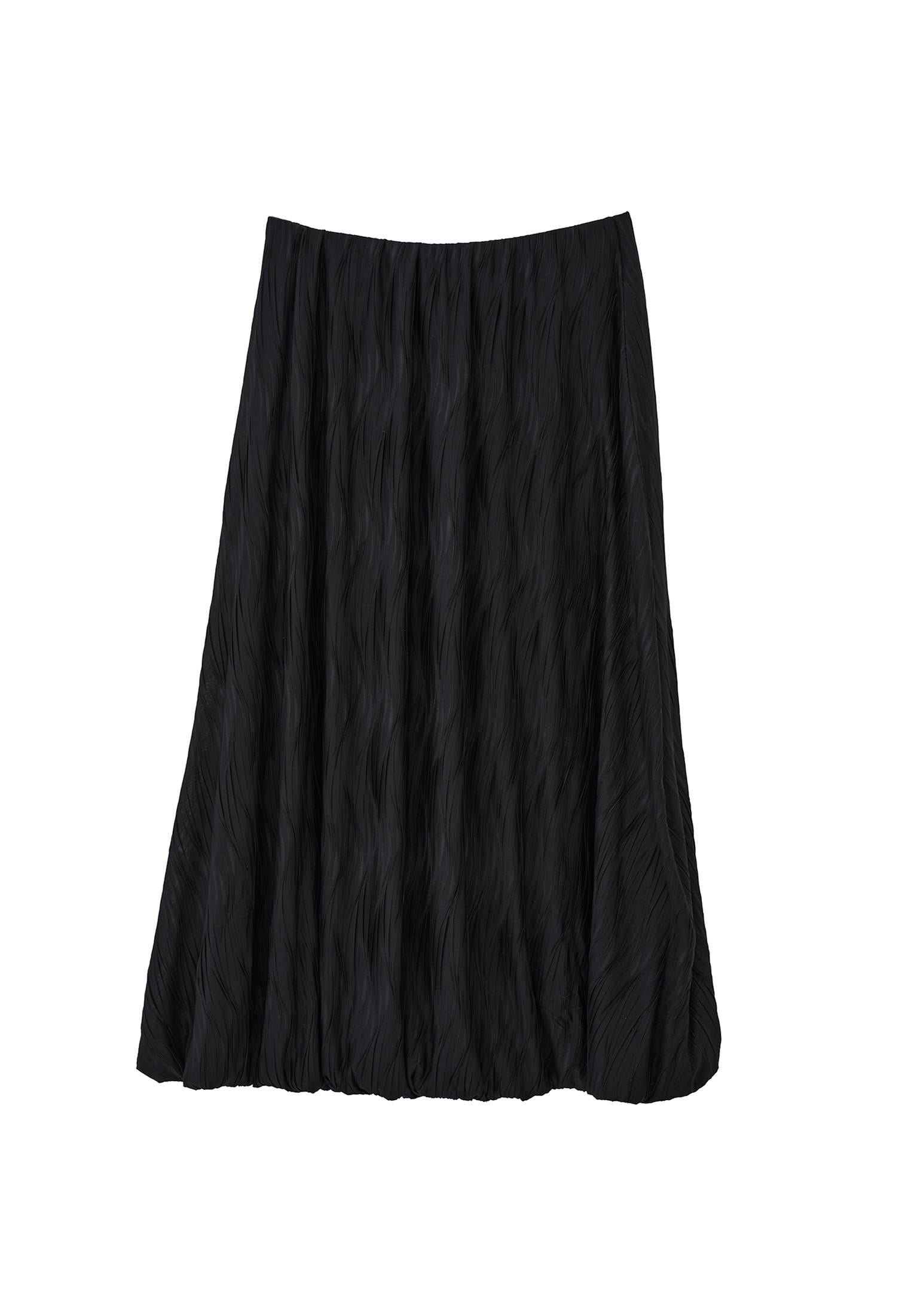 Balloon Form High Waist Long Skirt - BLACK