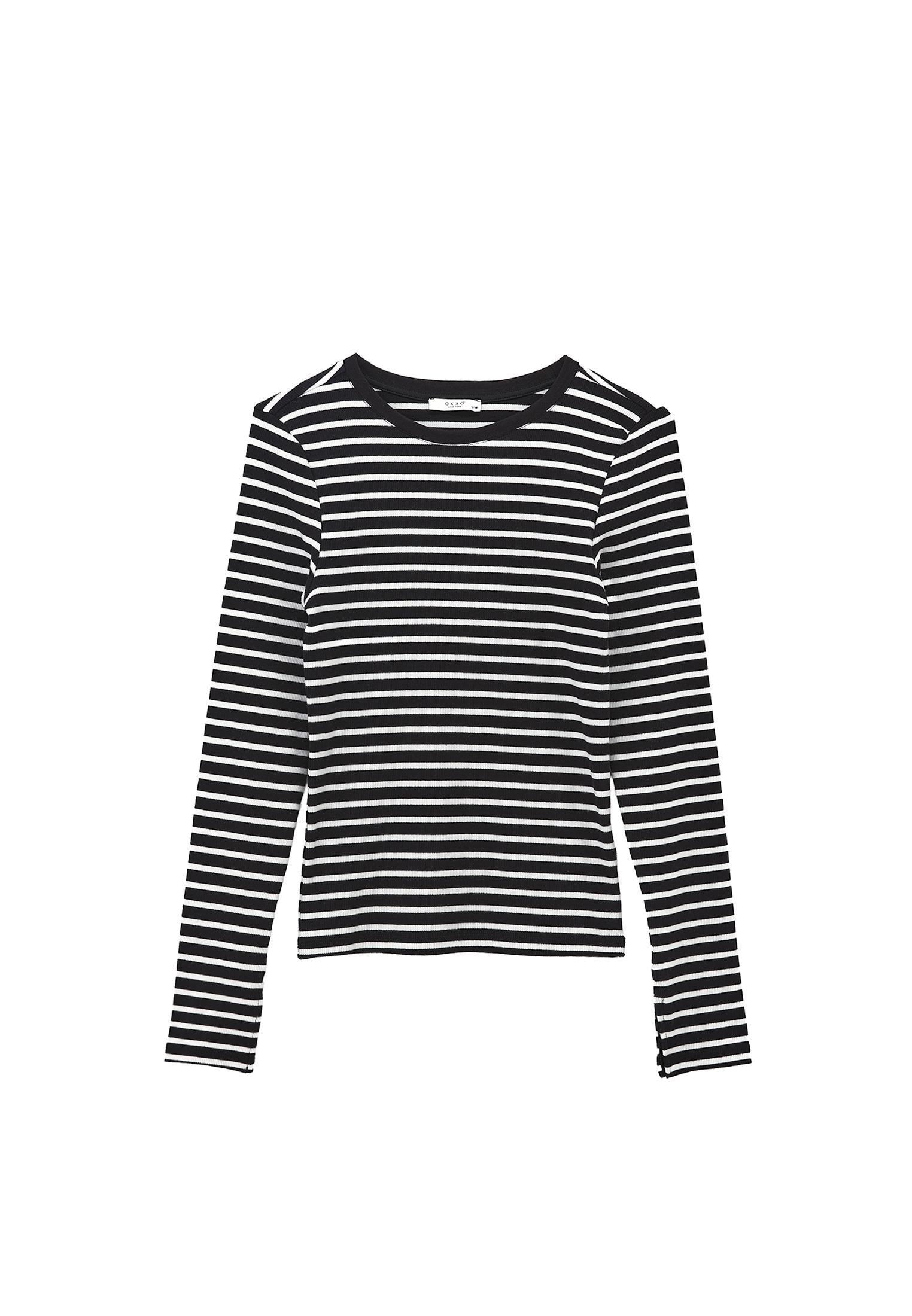 Long Sleeve T-Shirt With Ribbed Knit, Slit Details And Crew Neck - ICE MILK/BLACK