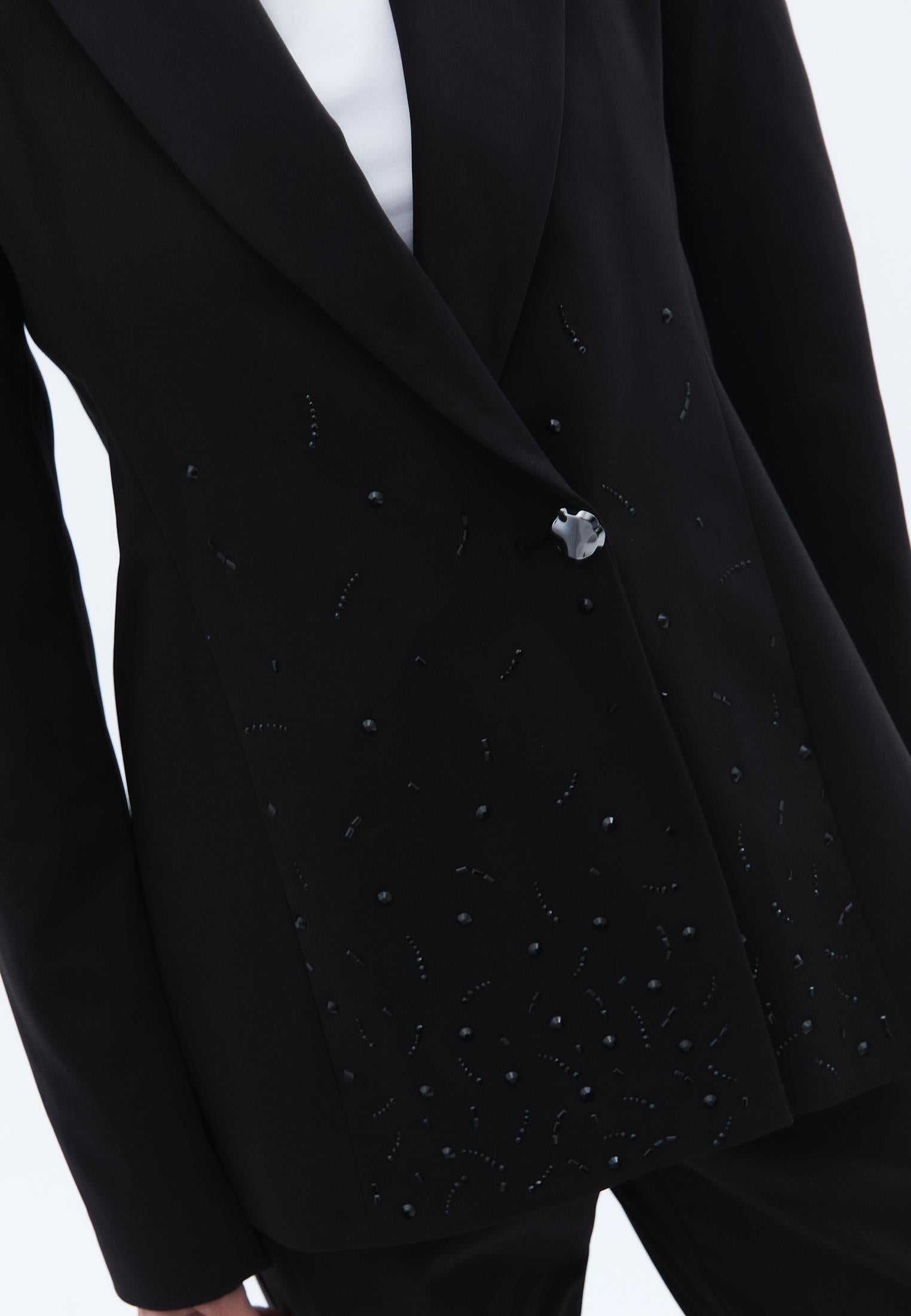 Shawl Collar Woven Blazer - BLACK