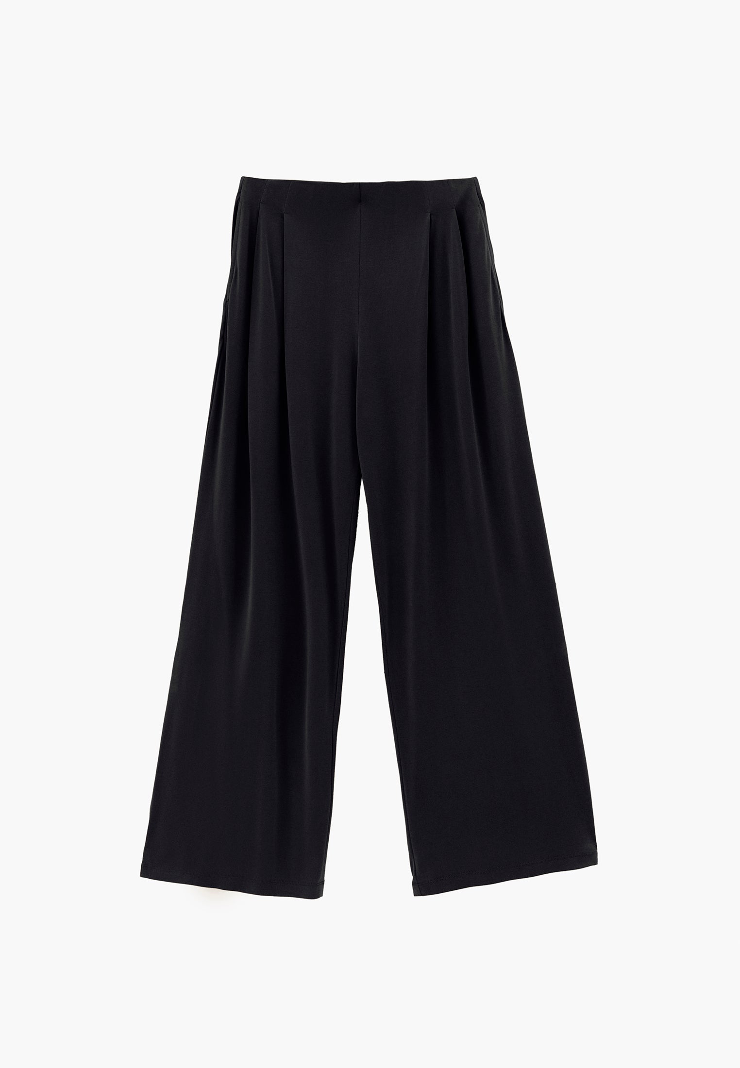 Wide Leg Elastic Waist Pants - BLACK