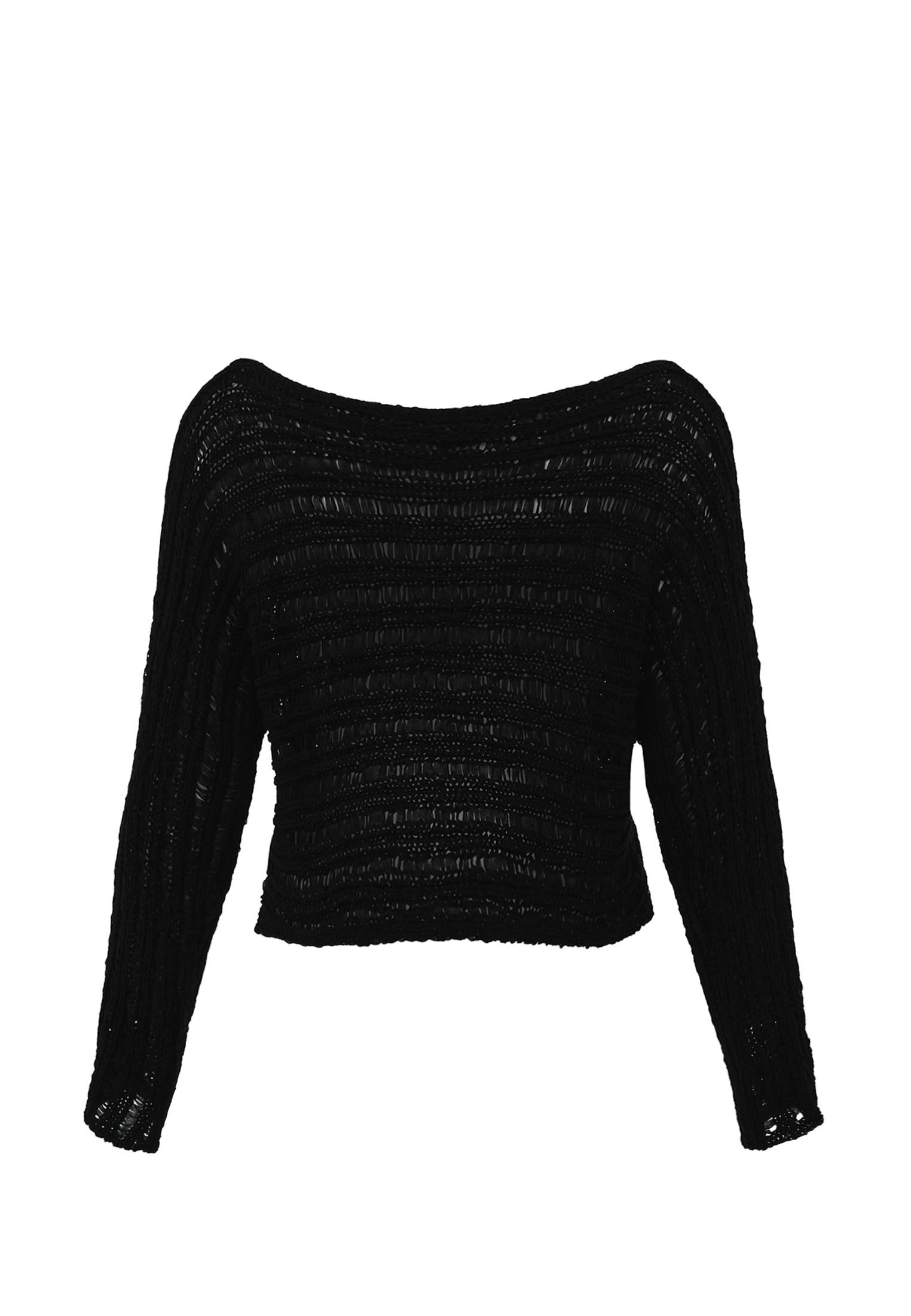Ajour Standard Boat Neck Knit Sweater - BLACK
