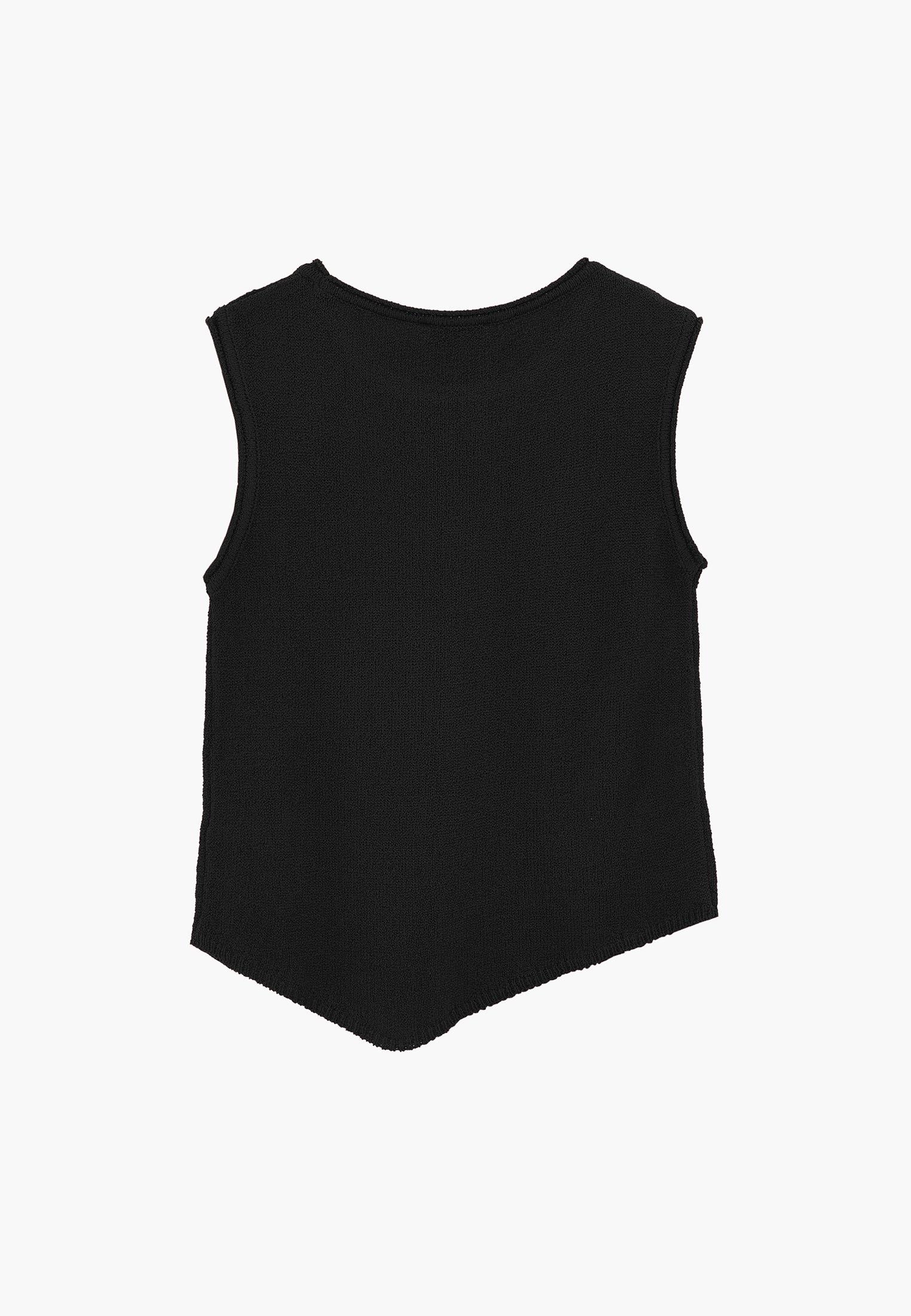 Asymmetric Tunic Knit Tank - BLACK