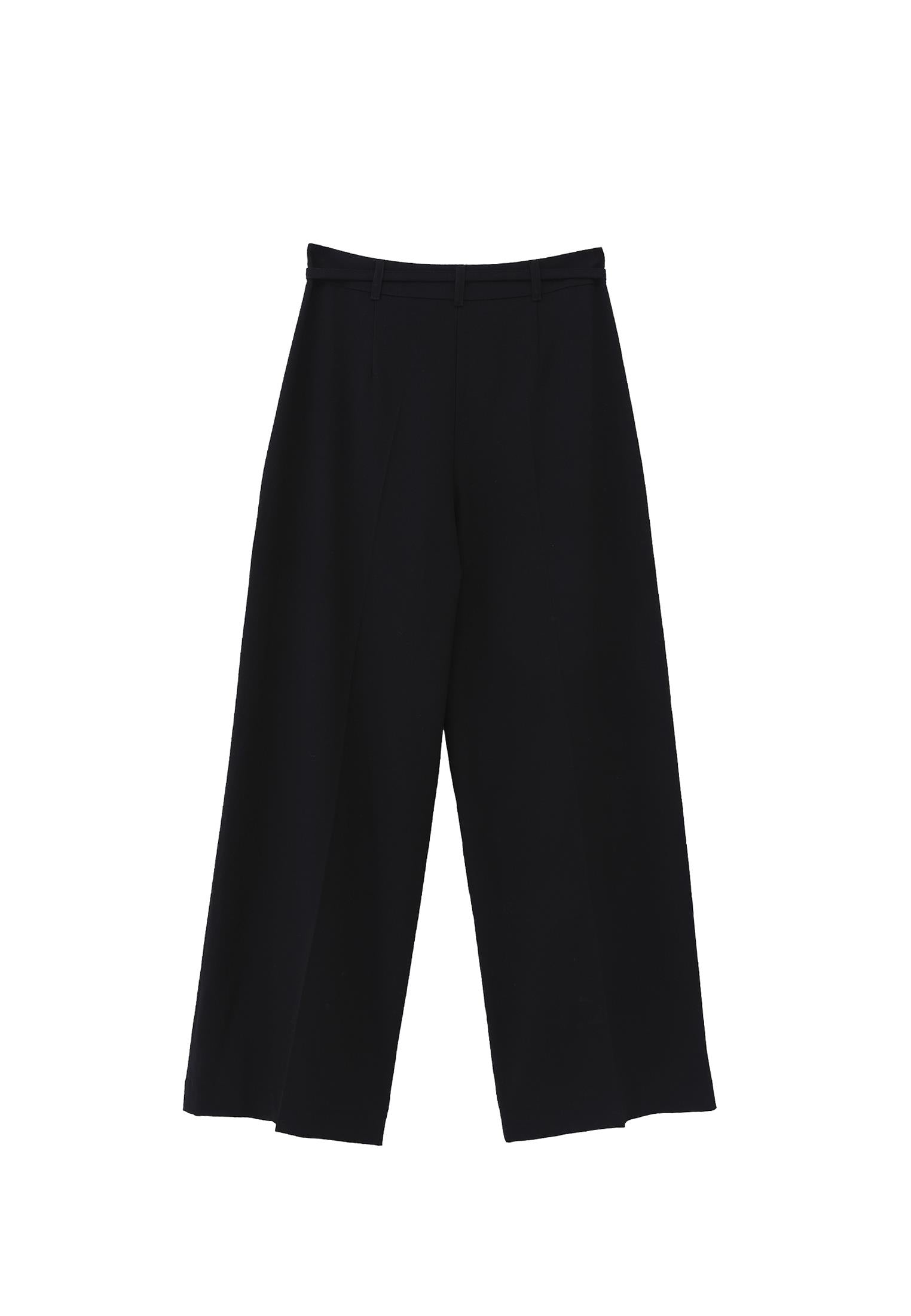 Straight Pants With Belt Detail - BLACK