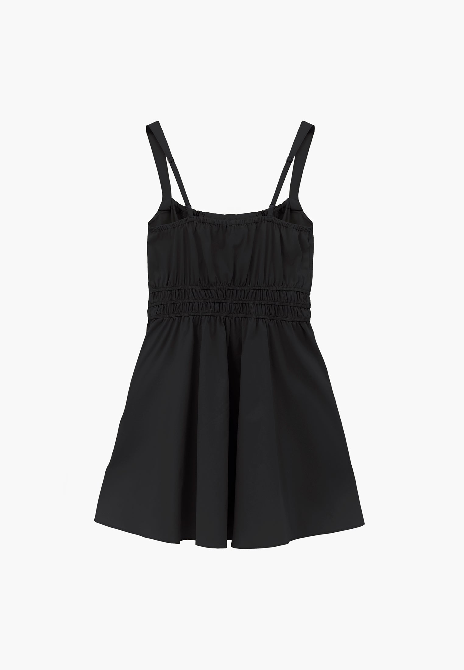 Strappy Square Neckline Short Dress With Bow And Gathered Details - BLACK