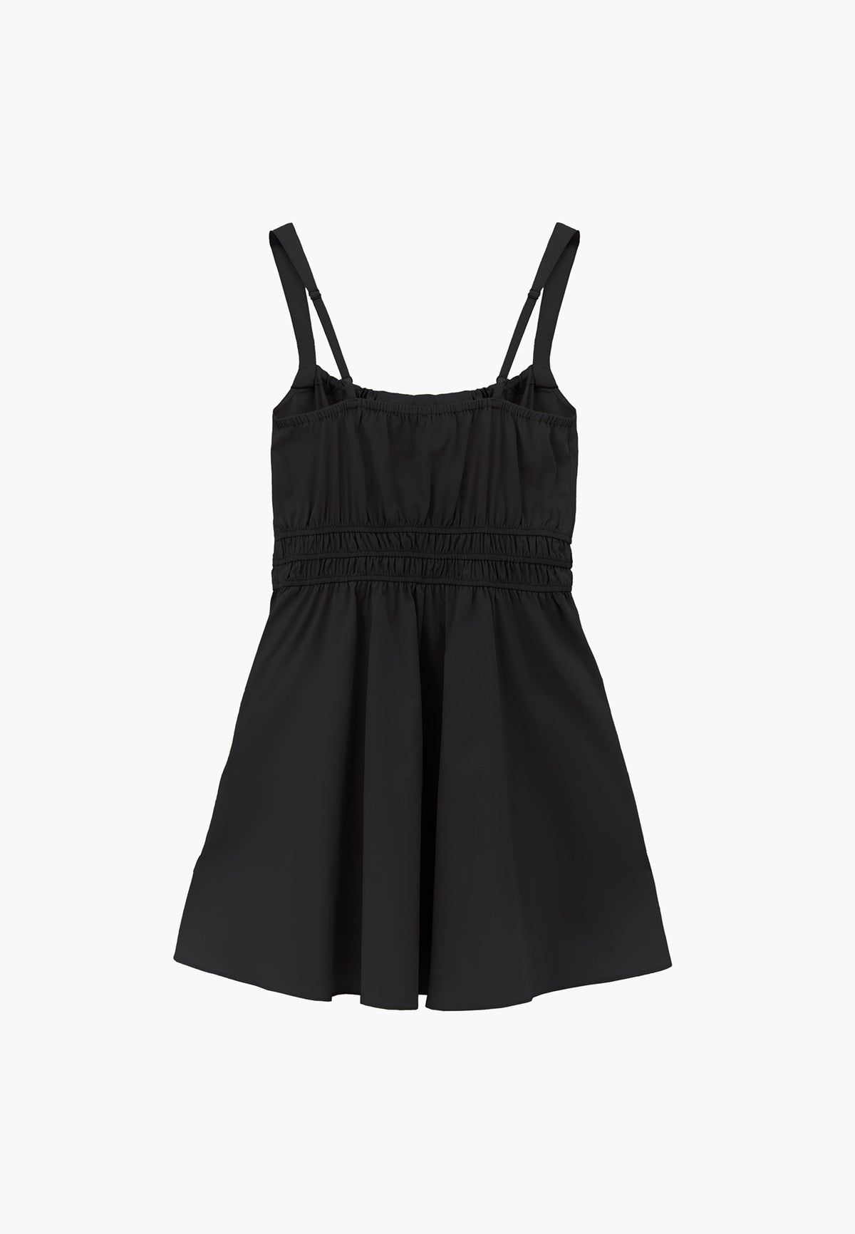 Strappy Square Neckline Short Dress With Bow And Gathered Details - BLACK