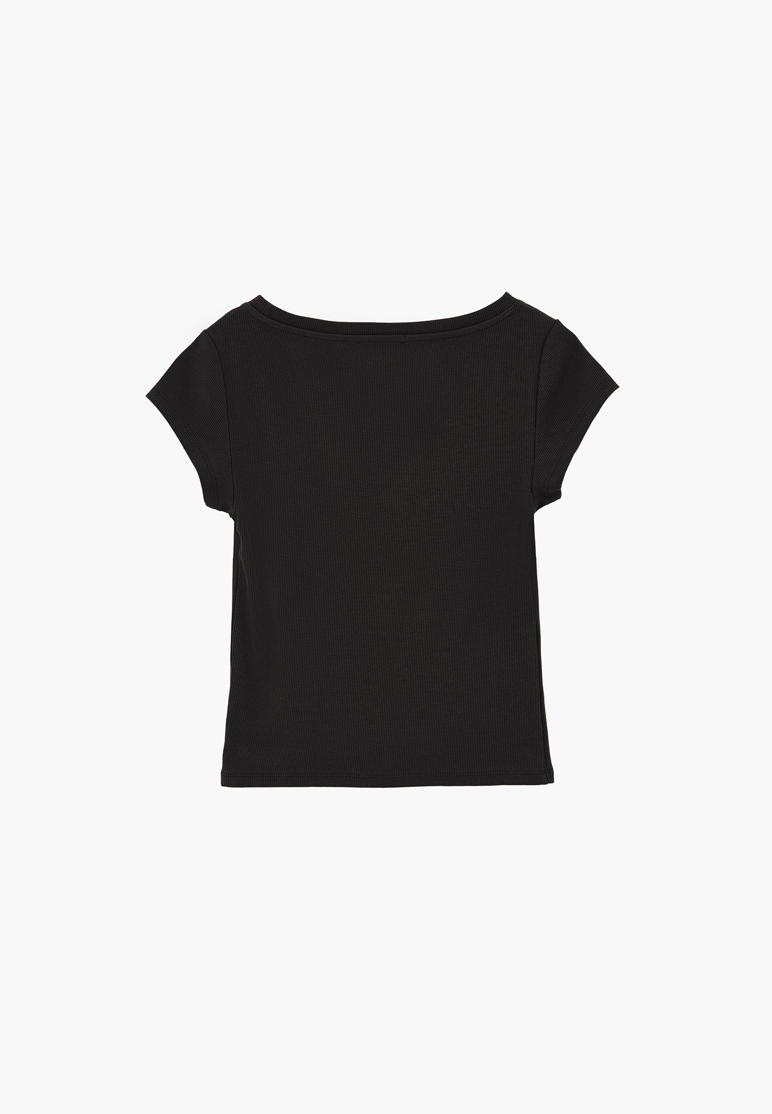 Boat Neck Short Sleeve T-Shirt - BLACK