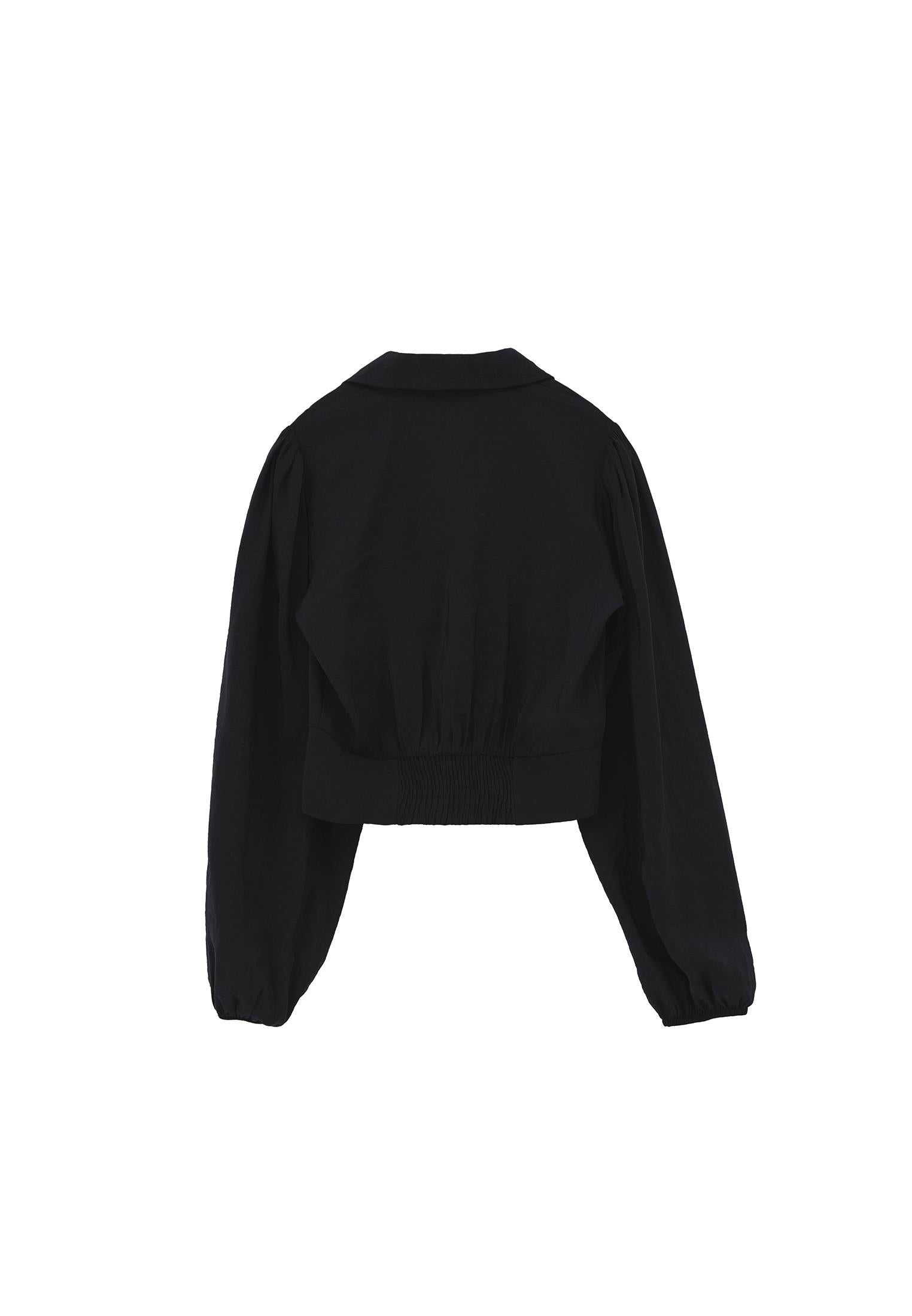 V Neck Cropped Blouse - BLACK