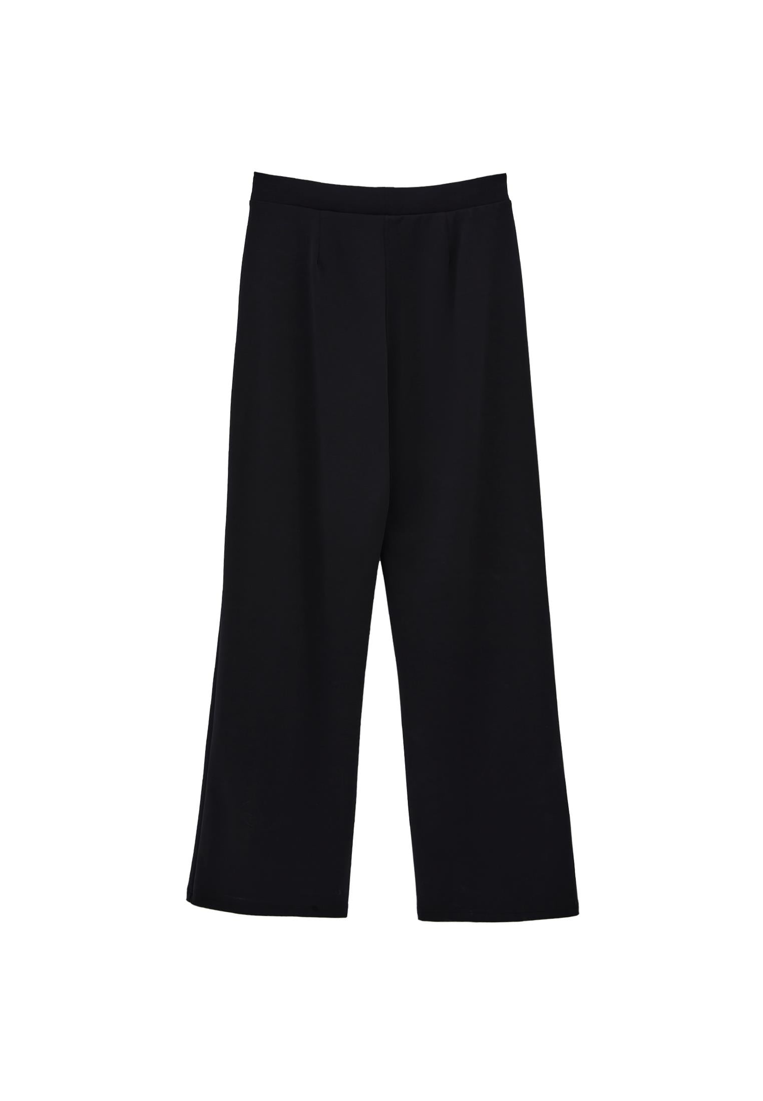 High Waist Straight Leg Elastic Waist Pants - BLACK