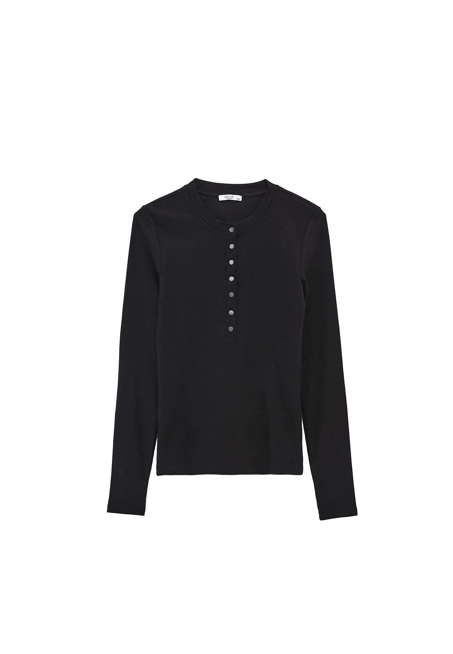 Long Sleeve Crew Neck Bodycon T-Shirt - BLACK