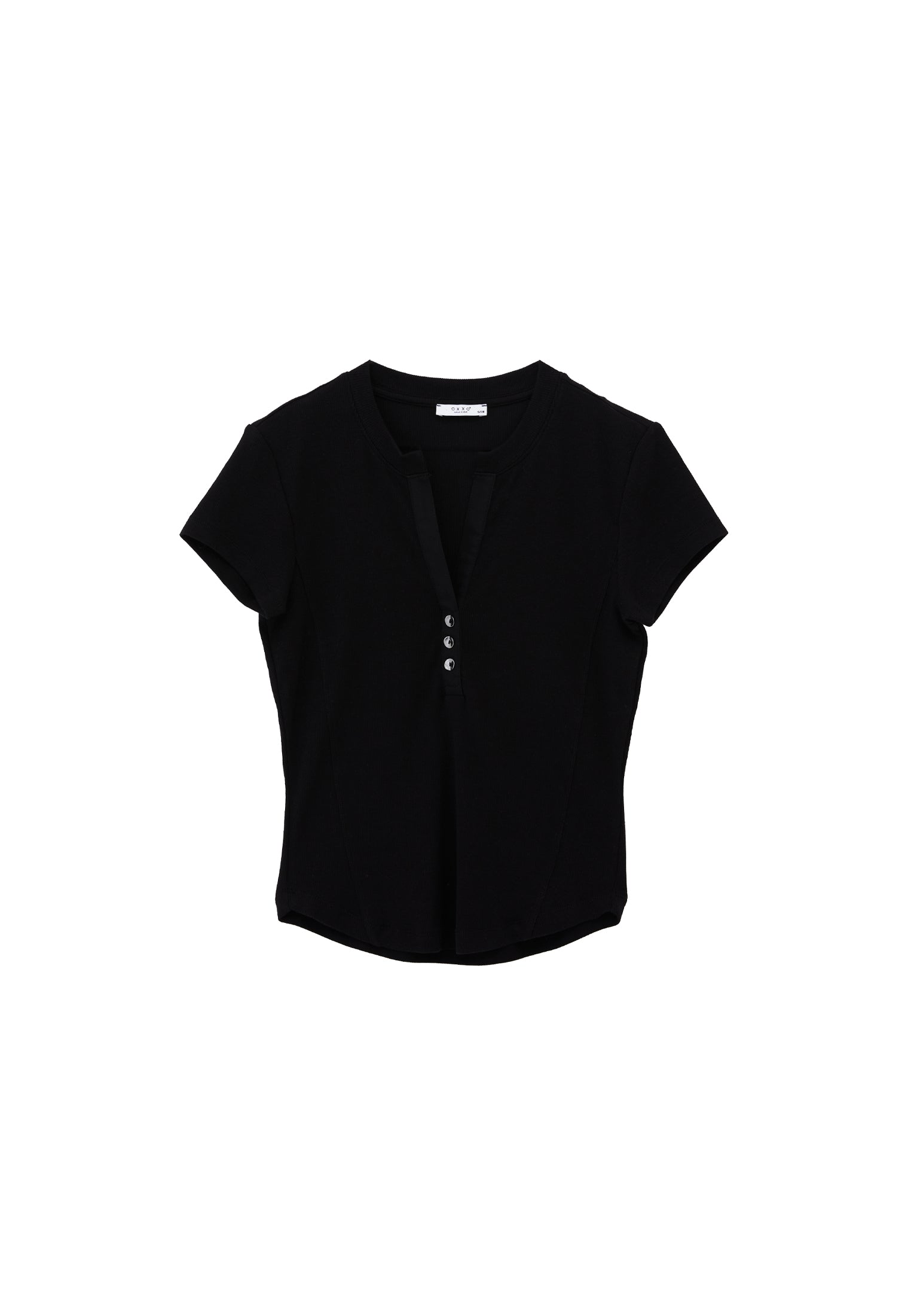 Button Detailed T-Shirt - BLACK