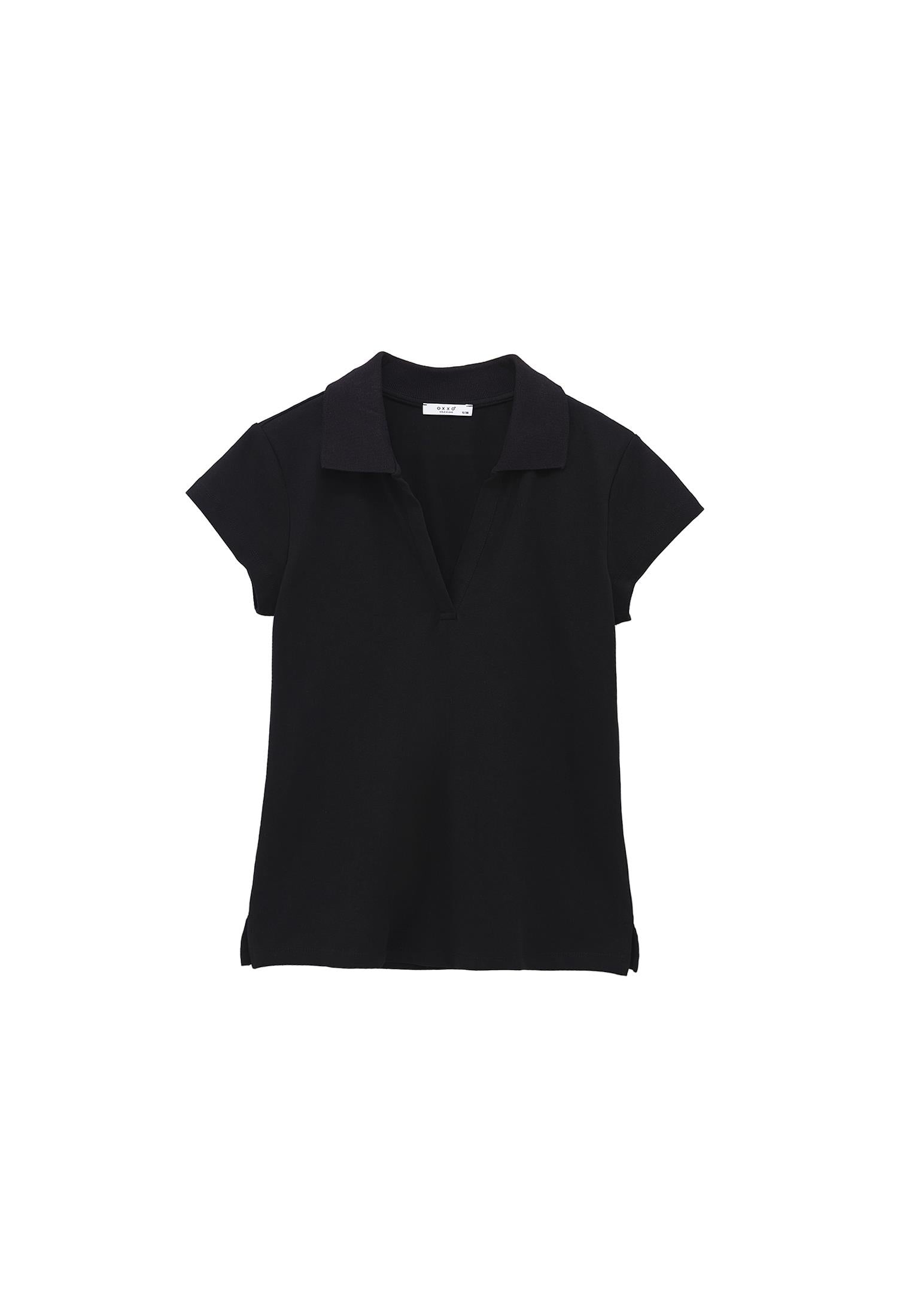 Polo Collar Short Sleeve Standard T-Shirt - BLACK