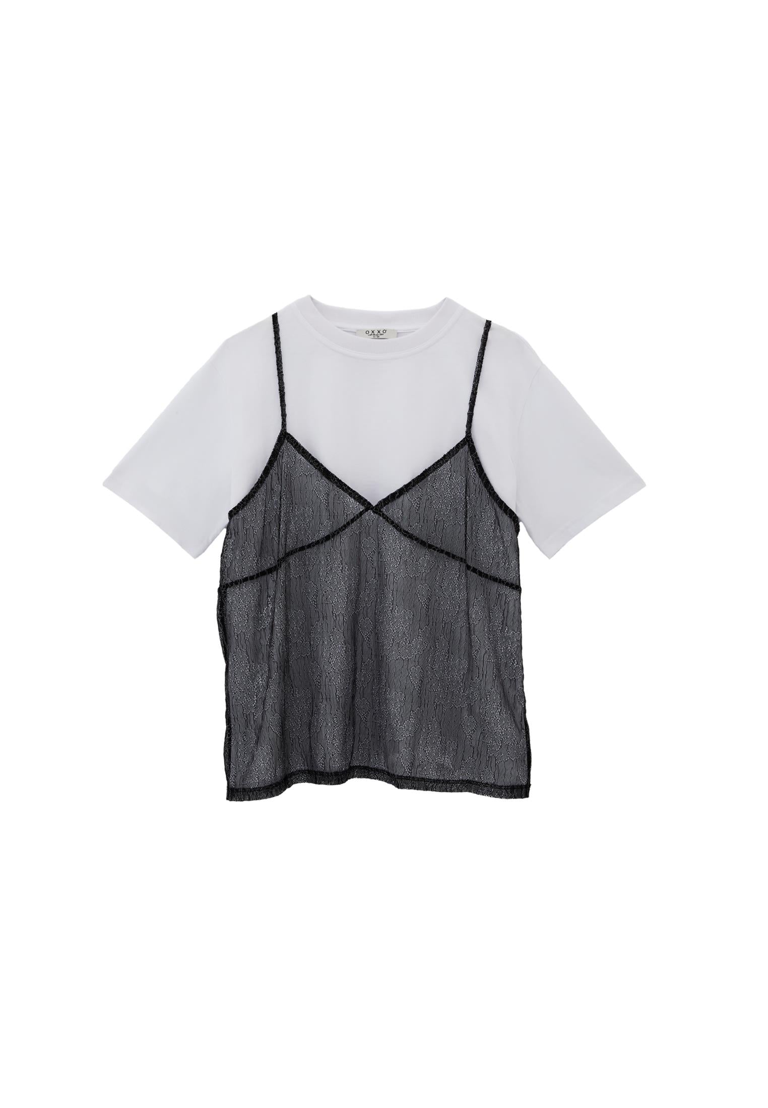 Oversize Crew Neck T-Shirt - WHITE/BLACK