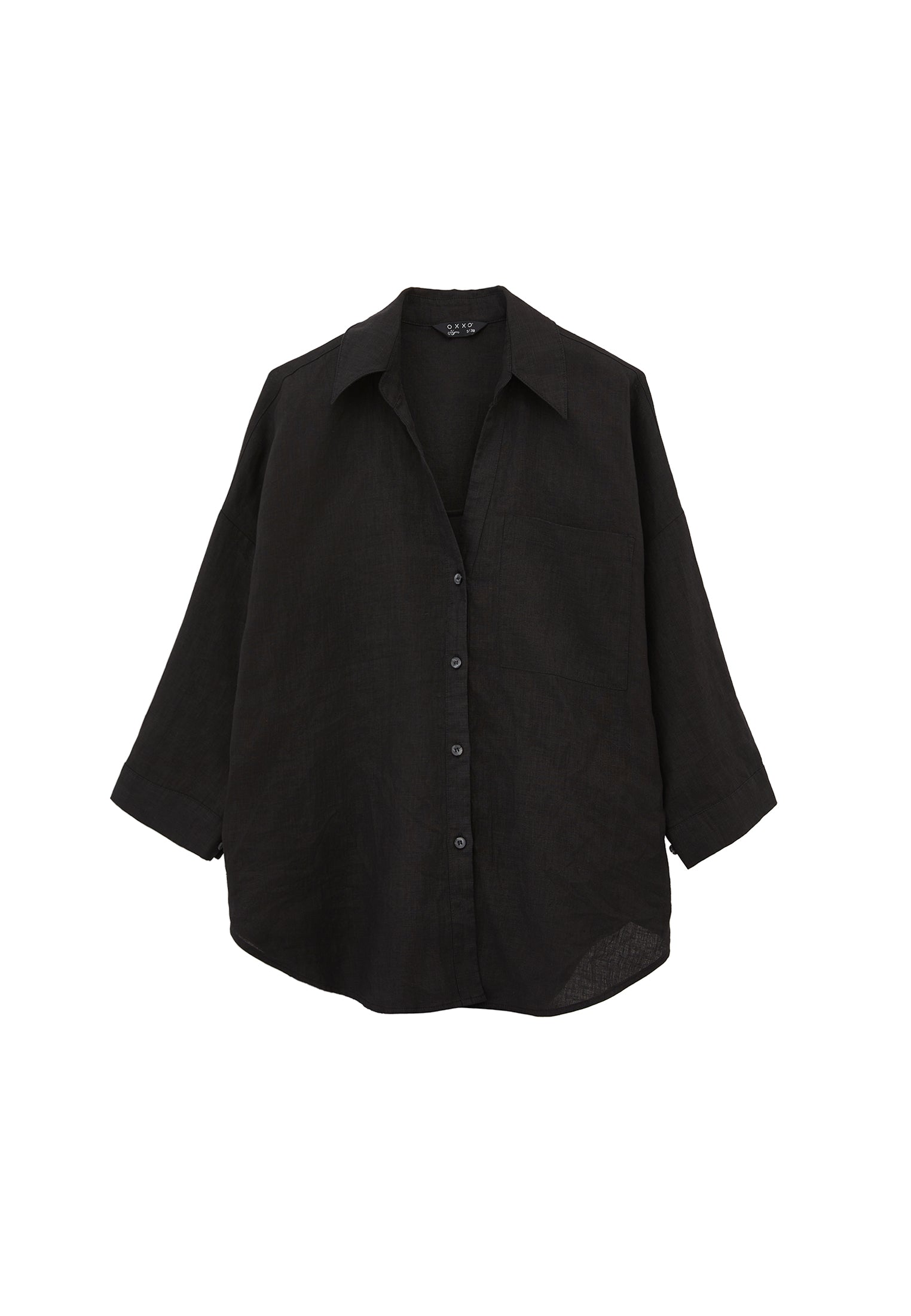 Shirt With Button Details At Tunic Length - BLACK