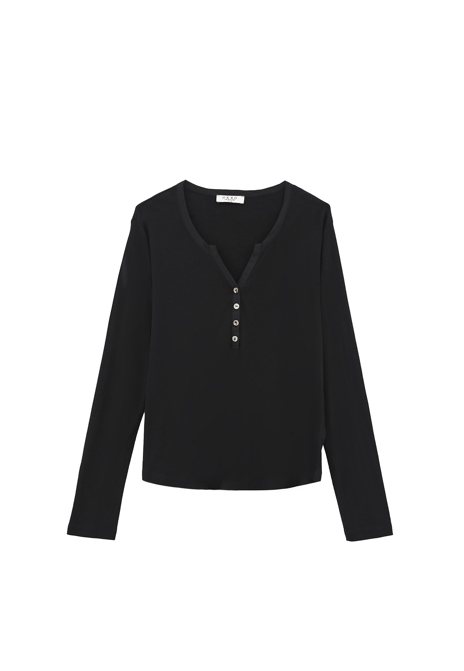 Polo Collar Buttoned T-Shirt - BLACK